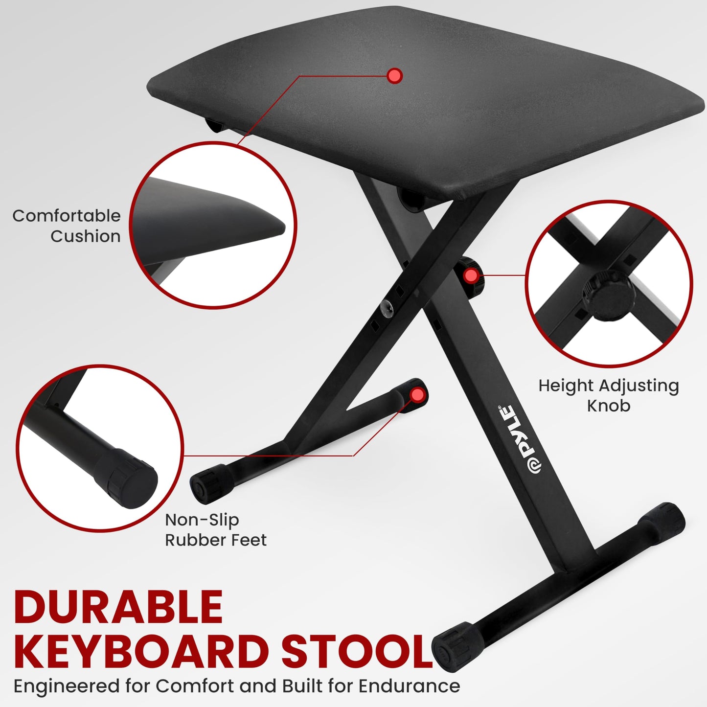 Pyle Heavy-Duty Electric Keyboard Accessories, E Piano Equipment Pack Includes Height Adjustable Z Shape Keyboard Stand, Keyboard Stool, Microphone Stand, Headset, and Sustain Pedal, Black