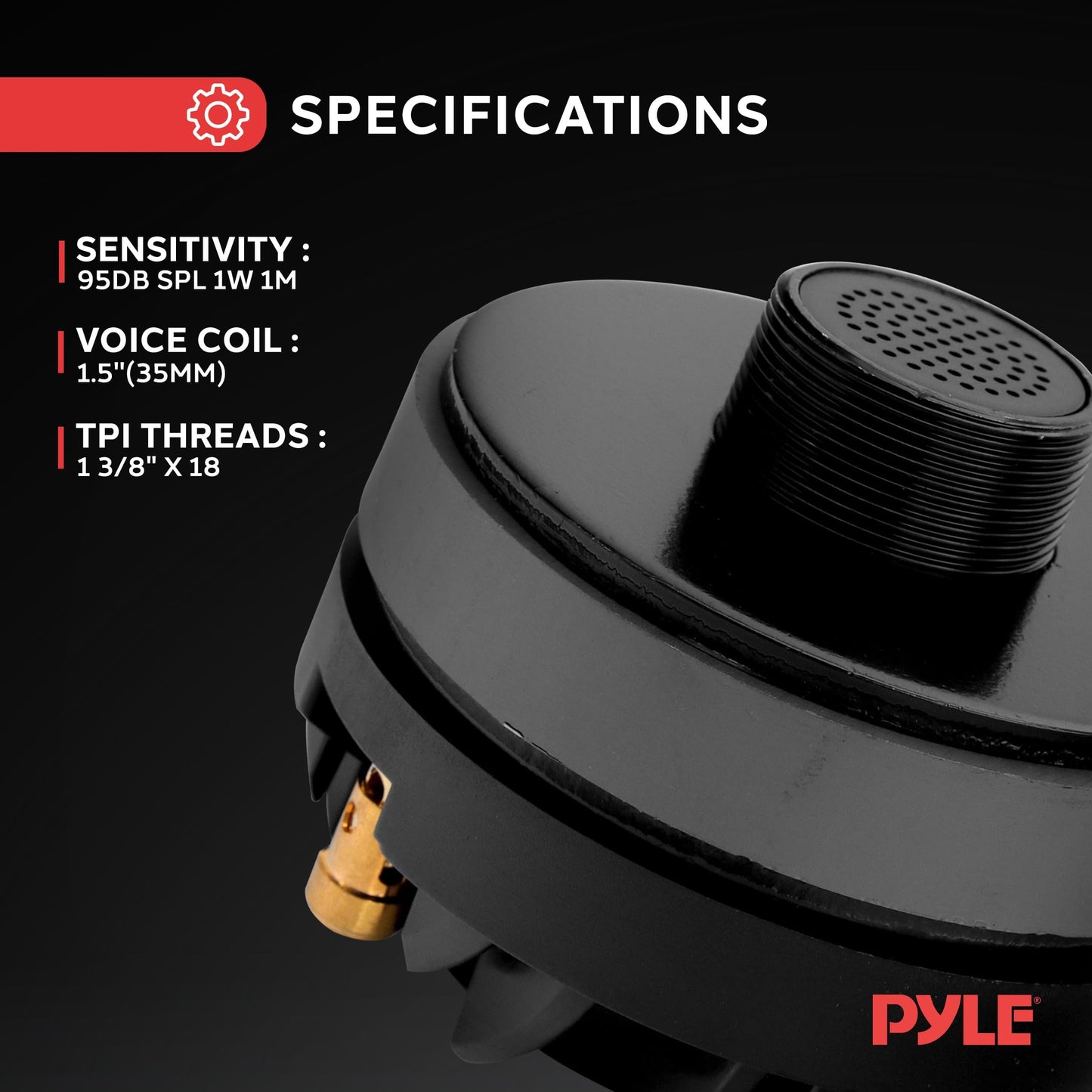 Pyle 1.5 Inch Tweeter Horn Driver - 500 watt peak power/250 watt RMS Audio Speaker Tweeter System w/ Flat Aluminum Voice Coil, 1.5k-20 kHz Frequency, 95 dB, 8Ohm - Pyle PDS122 , Black