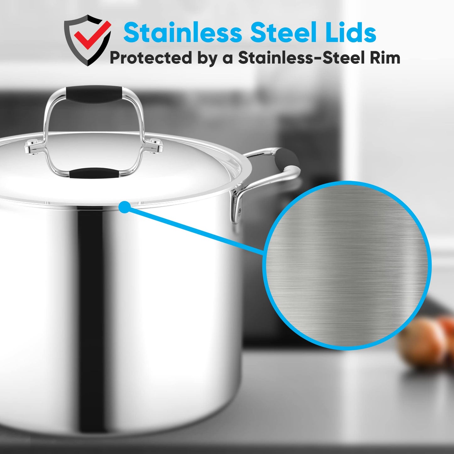 NutriChef Stainless Steel Stockpot Lid - Sturdy and Durable Stain-Resistant Kitchen Cookware Saute Pan Stock Pot Lid w/Handle - Works w/Kitchenware Pots & Pans Set Model NCSSS12