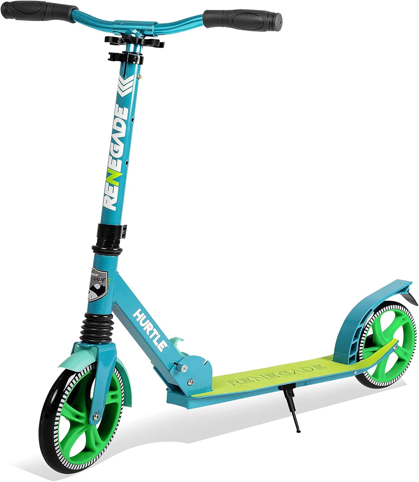 Hurtle Renegade Kick Scooters for Kids Teenagers Adults- 2 Wheel Kids Scooter with Adjustable T-Bar Handlebar - Alloy Anti-Slip Deck - Portable Folding Scooters for Kids with Carrying Strap