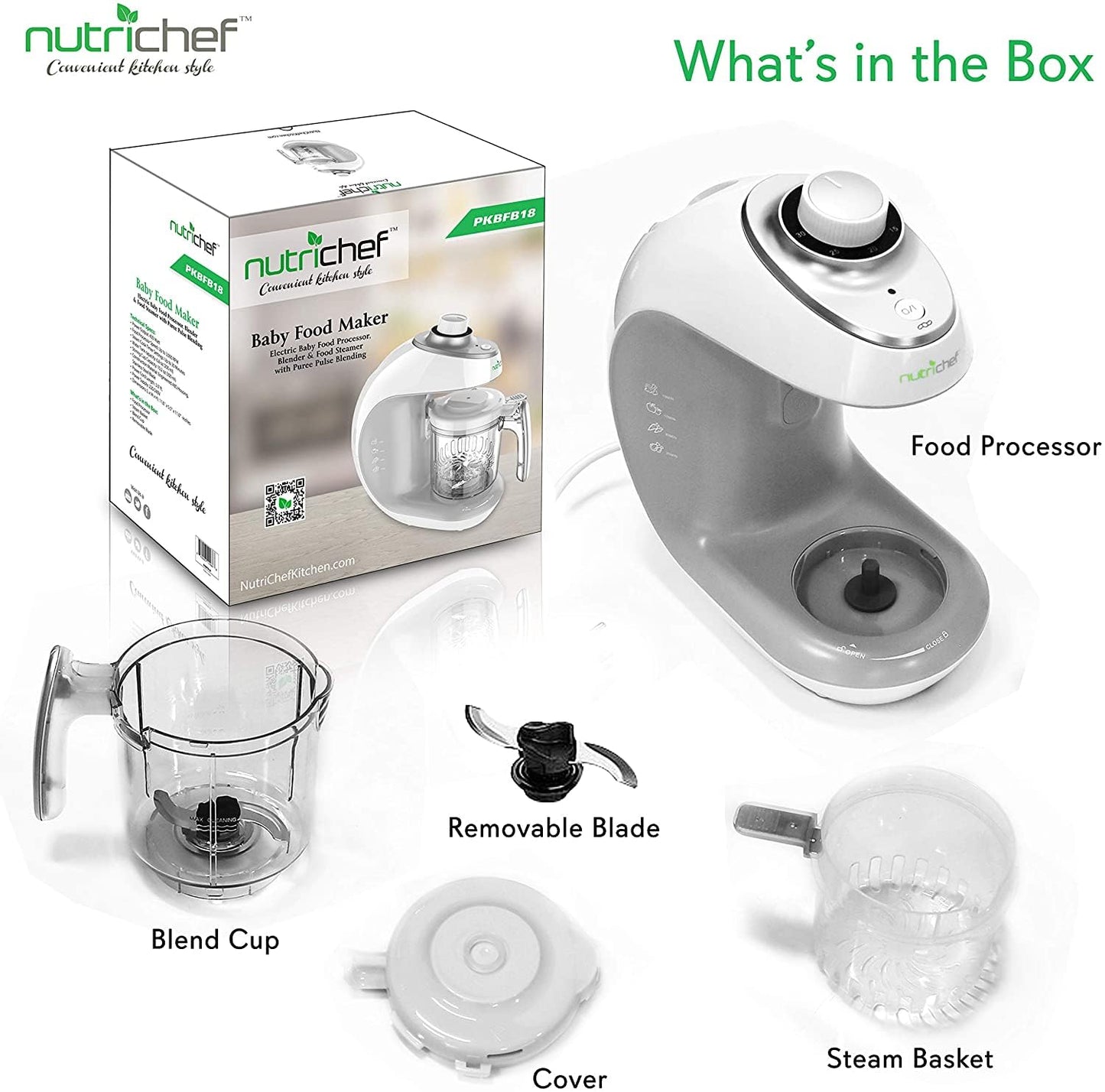 NutriChef Baby Food Maker | 2-in-1 Steam Cooker & Puree Blender | Adjustable Steam Timer | Blend Organic Food for Babies, Infants & Toddlers | Includes Dishwasher Safe Steam Basket & Bowl