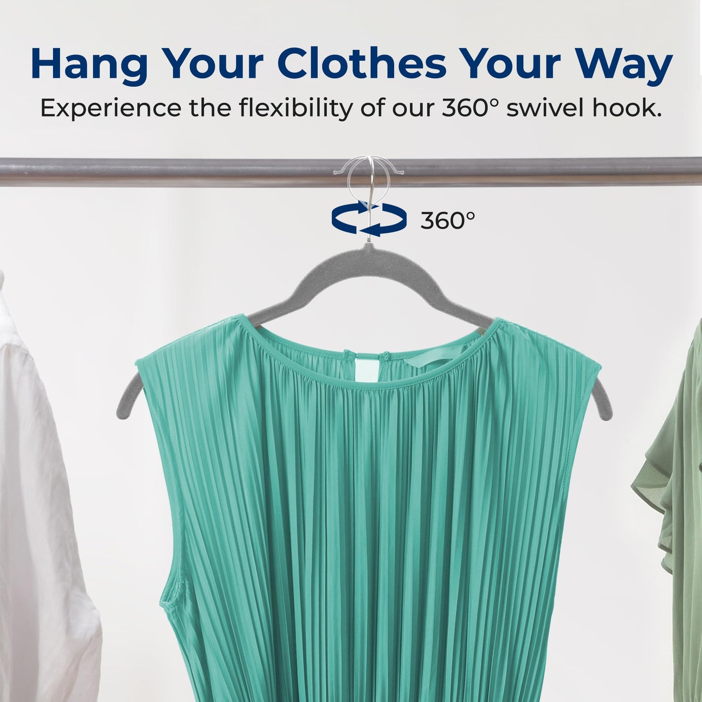 SereneLife 100 Pack Shirt Hangers, Heavy Duty Non-Slip Velvet Hangers with 360° Swivel Hooks, Slim Space-Saving Design for Tops, Jackets, Blouses, & Strappy Dresses (Gray)
