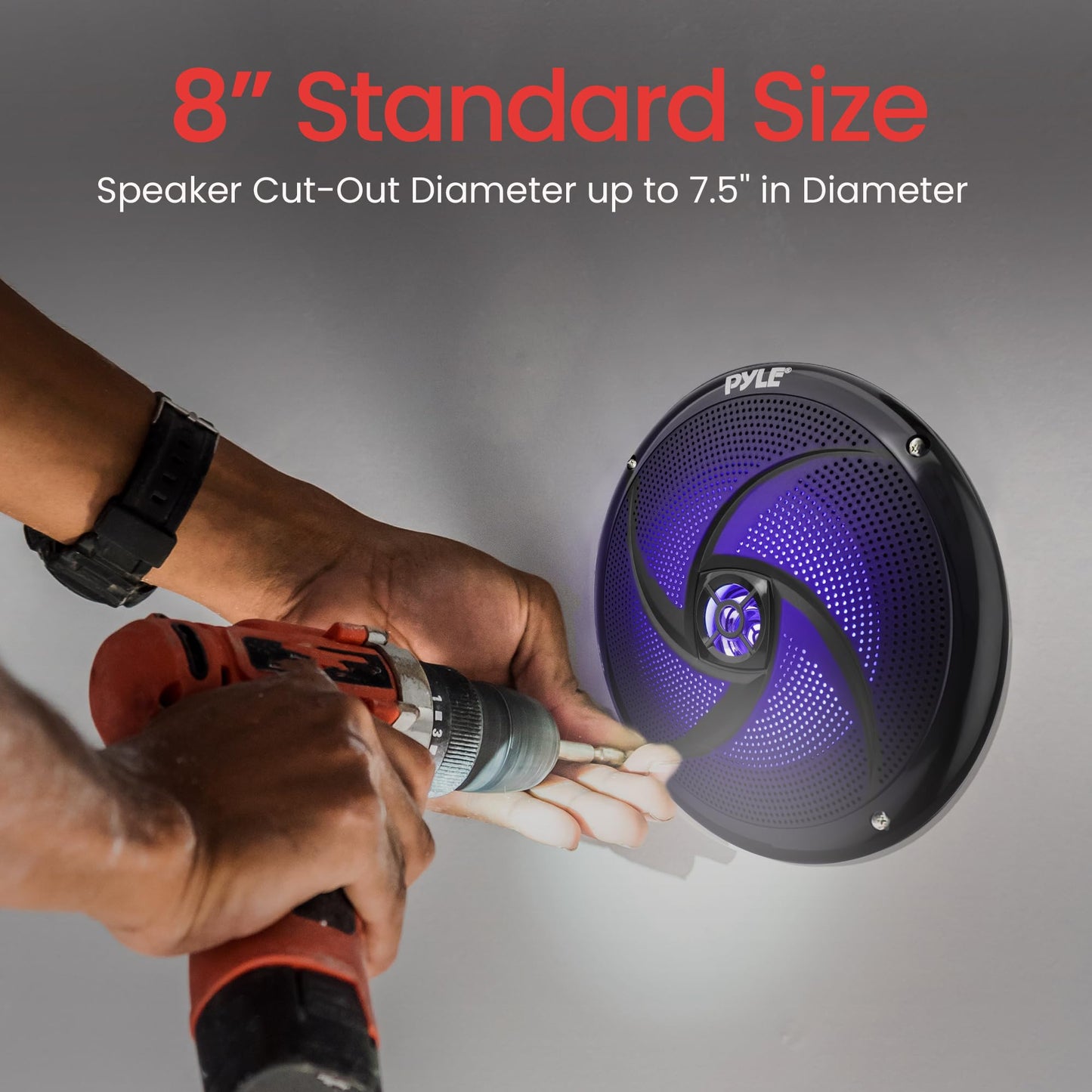 PyleUsa Dual 8'' Marine Speakers - 2 Way Full Range Stereo Sound, 160 Watt, Black - LED Light: Blue Illumination, Water-Resistant Design