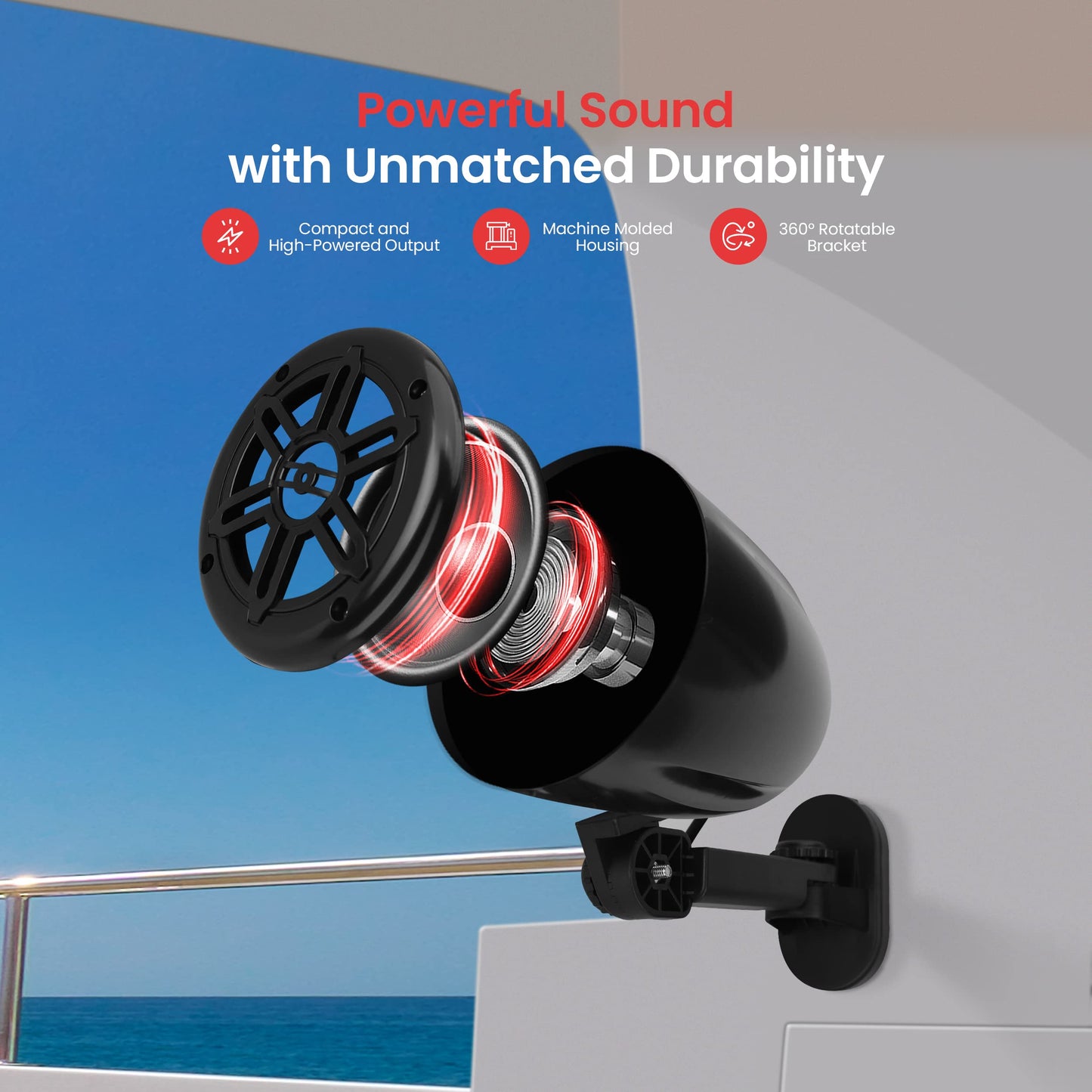 Pyle 4” Waterproof Off-Road Speakers - 150W 2-Way Marine Woofer Sound System w/ 360° Rotatable Bracket, Full Range Outdoor Audio Stereo Speaker for Motorcycle ATV Jeep Boat, Includes Brackets (Black)