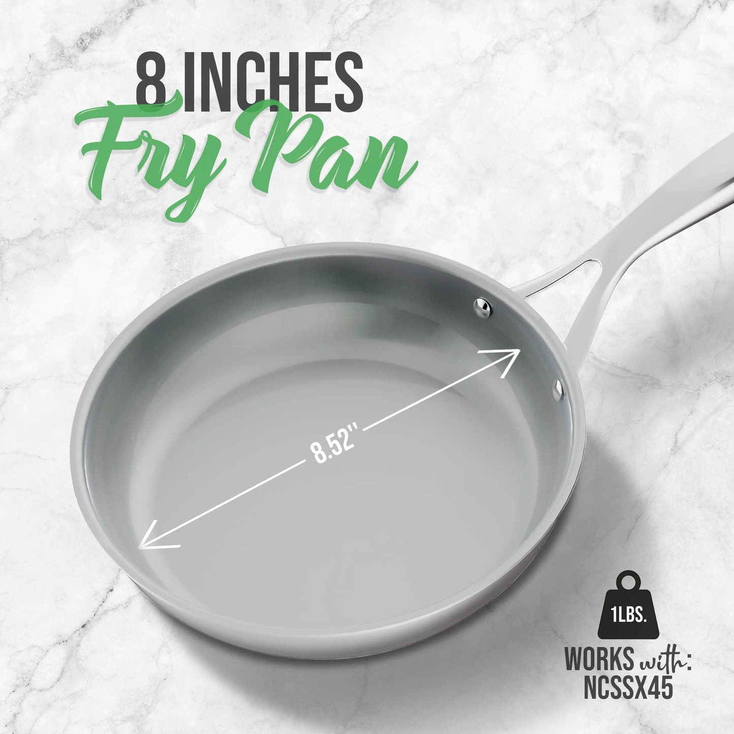NutriChef 8'' Small Fry Pan-PFOA/PFOS Free Stainless Steel Stain-Resistant Frying Pan Kitchen Cookware w/Durable Ceramic Non-Stick Coating, Hollowed Cast Handles - Works w/ Model NCSSX45