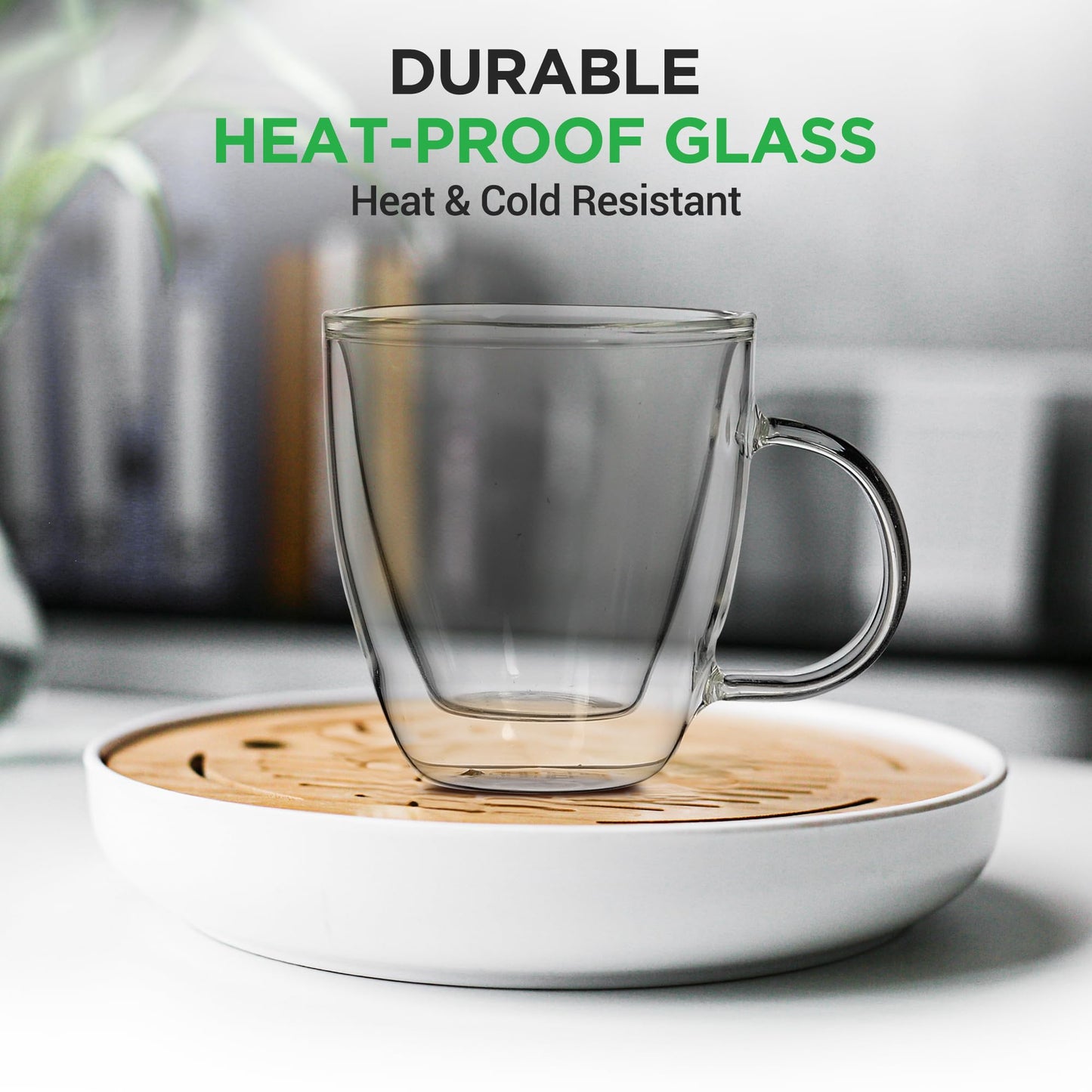 NutriChef 5.2 Oz Espresso Cups (Set Of 4), Double Walled Glass Coffee Mugs For Hot And Cold Drinks, Insulated Glass Coffee Mugs With Handle