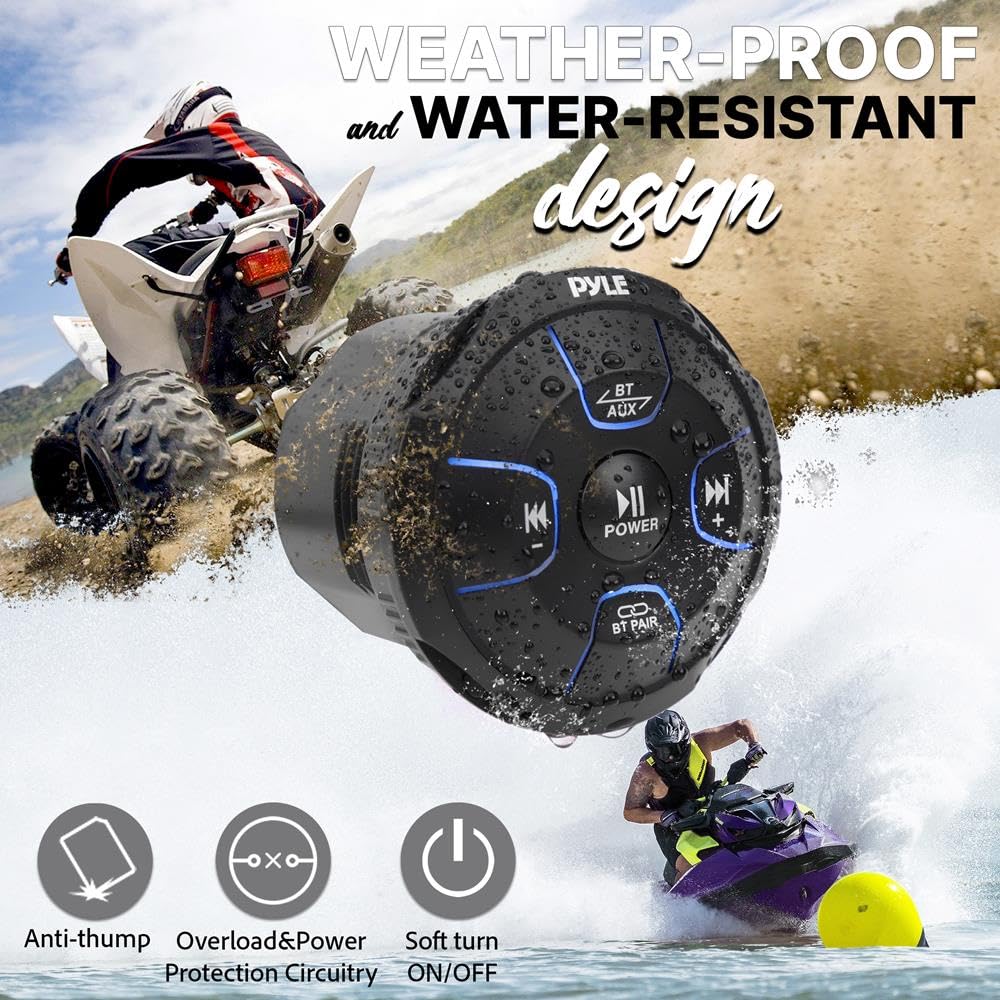Pyle Amplified Wireless Bluetooth Audio Controller - 800 Watt Bluetooth Media Button, Waterproof Marine Receiver Remote Control w/ AUX, Mount for Car Truck Boat Marine PowerSport Vehicles - PLMRBT19