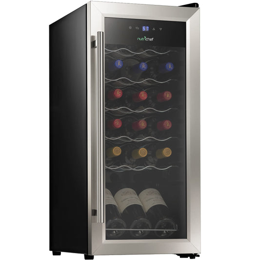 NutriChef PKCWC18 18 Bottle Fridge Slim Mini Cooler with Adjustable Temperature Control, Quiet Operation, for Red and White Wine, 30x13x17 in, Black