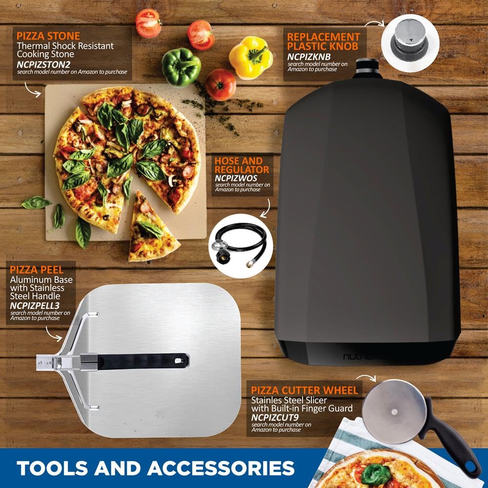 NutriChef Portable Outdoor Gas Pizza Oven - Includes Foldable Feet, Adjustable Heat Control Dial, Burner, Stone & Regulator Hose - Cooks 12" Pizza in 60 Seconds - 25.24'' x 16.14'' x 12.40'' IN