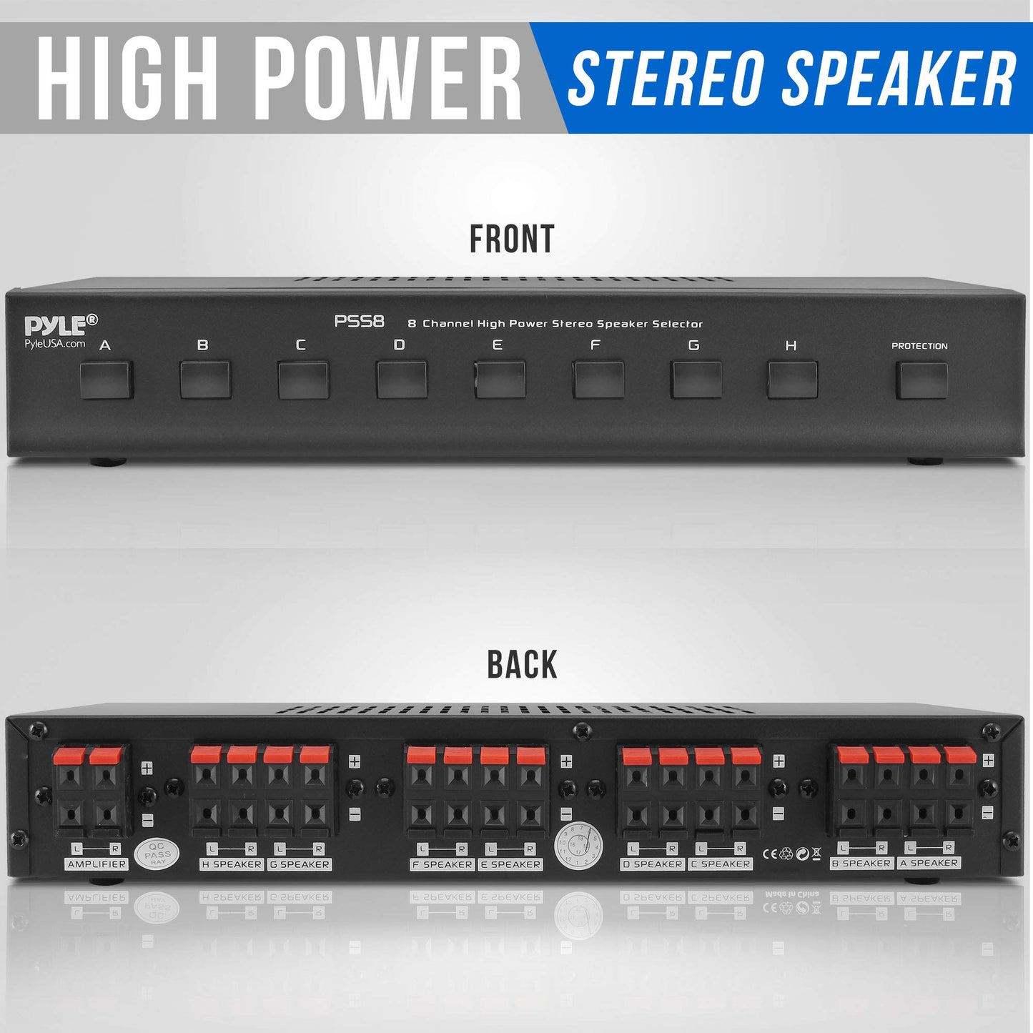 Pyle Premium New and Improved 8 Zone Channel Speaker Switch Selector Switch Box Hub Distribution Box for Multi-Channel High Powered Stereo Amplifier A/B/C/D Switches | 6 Pairs Of speakers - PSS8