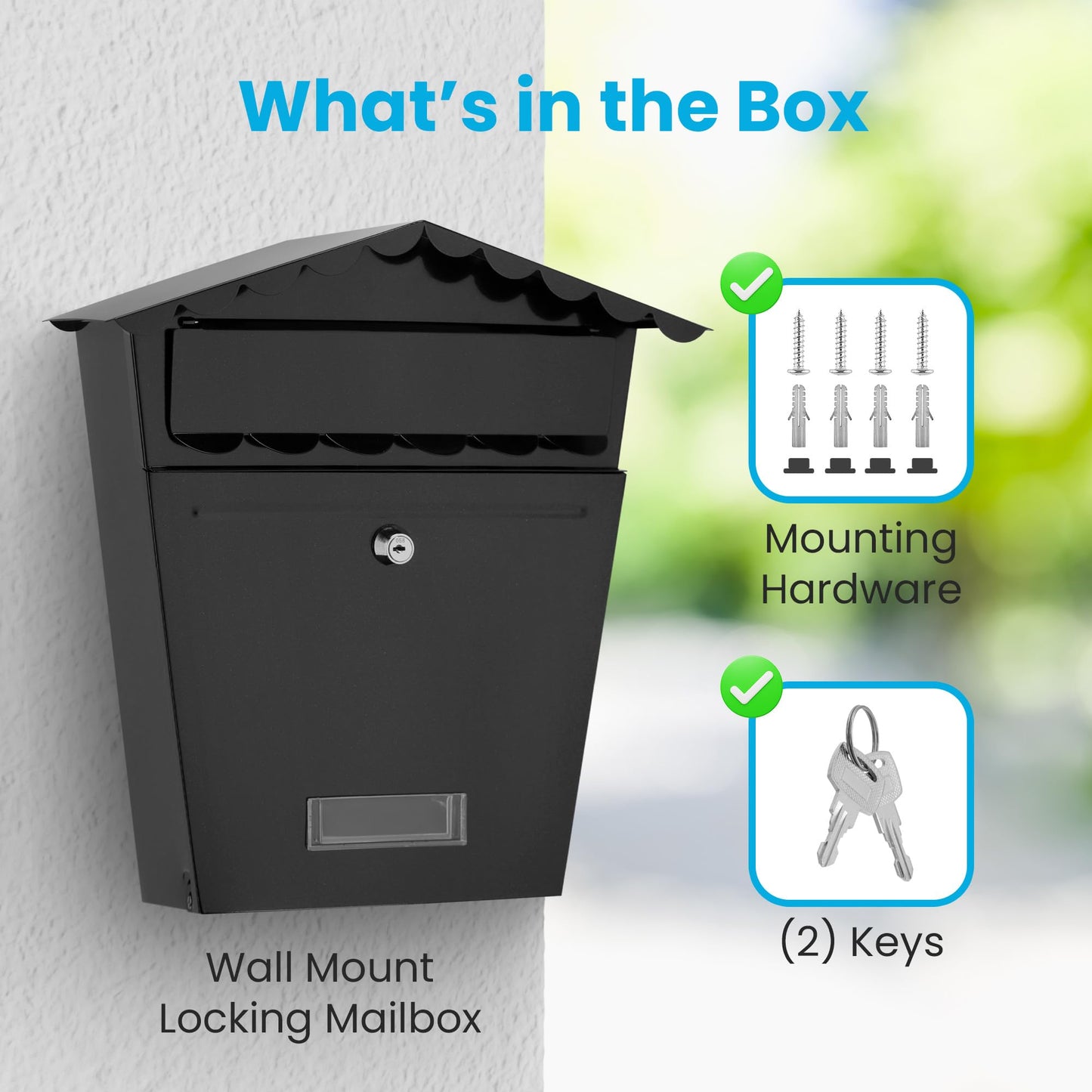 Serenelife Indoor & Outdoor Wall Mount Locking Mailbox | Secure Key & Lock Mechanism | Weather Resistant & Durable | Easy Access Metal Flap | Includes 2 Keys & Mounting Hardware | 13x14x5 IN