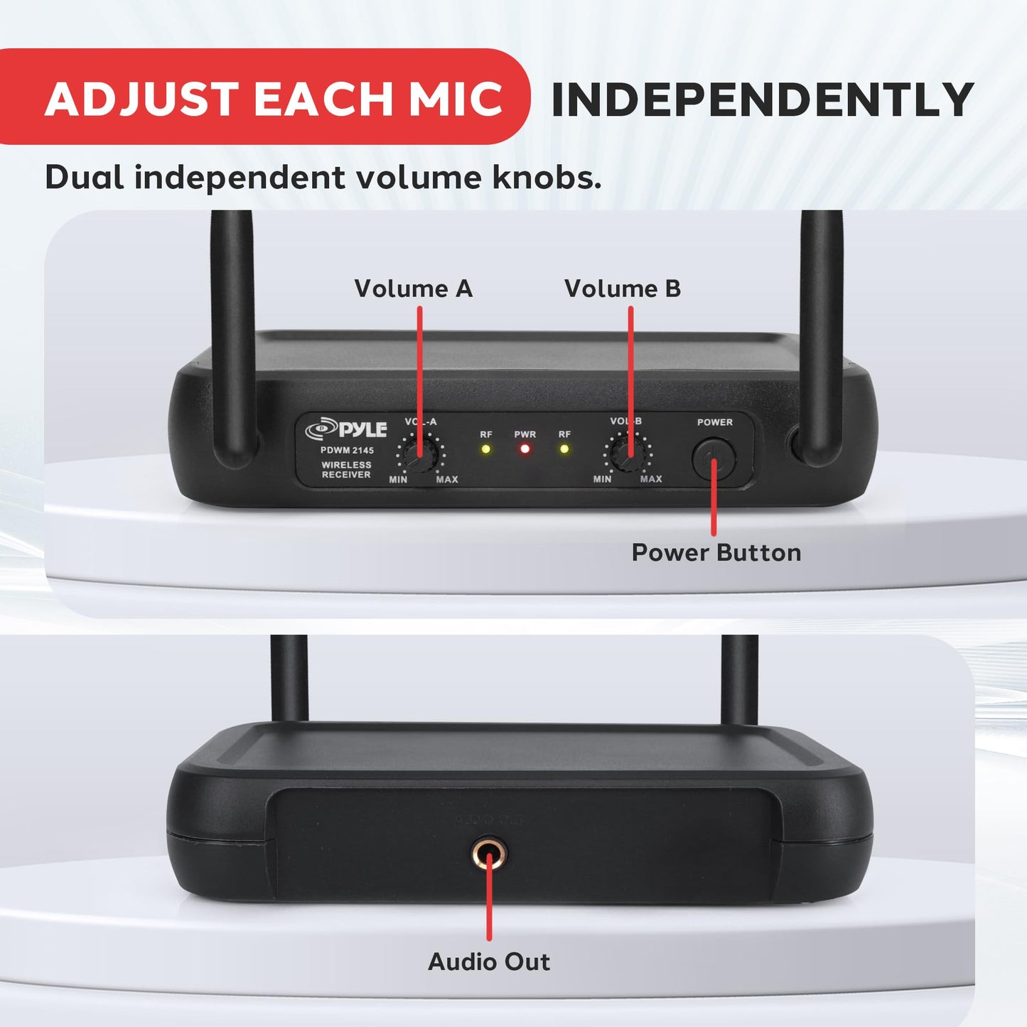 Pyle Dual Channel Wireless Microphone System - VHF Fixed Dual Frequency Wireless Mic Receiver Set with 2 Lavalier, 2 Headset Mics, 2 Transmitter, Receiver - For PA, Karaoke, Dj Party - Pyle PDWM2145