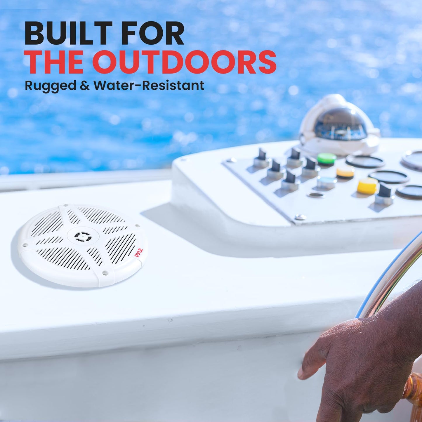 6.5 Inch Bluetooth Marine Speakers - 2-way IP-X4 Waterproof and Weather Resistant Outdoor Audio Dual Stereo Sound System with 600 Watt Power and Low Profile Design - 1 Pair - Pyle PLMRBT65W (White)