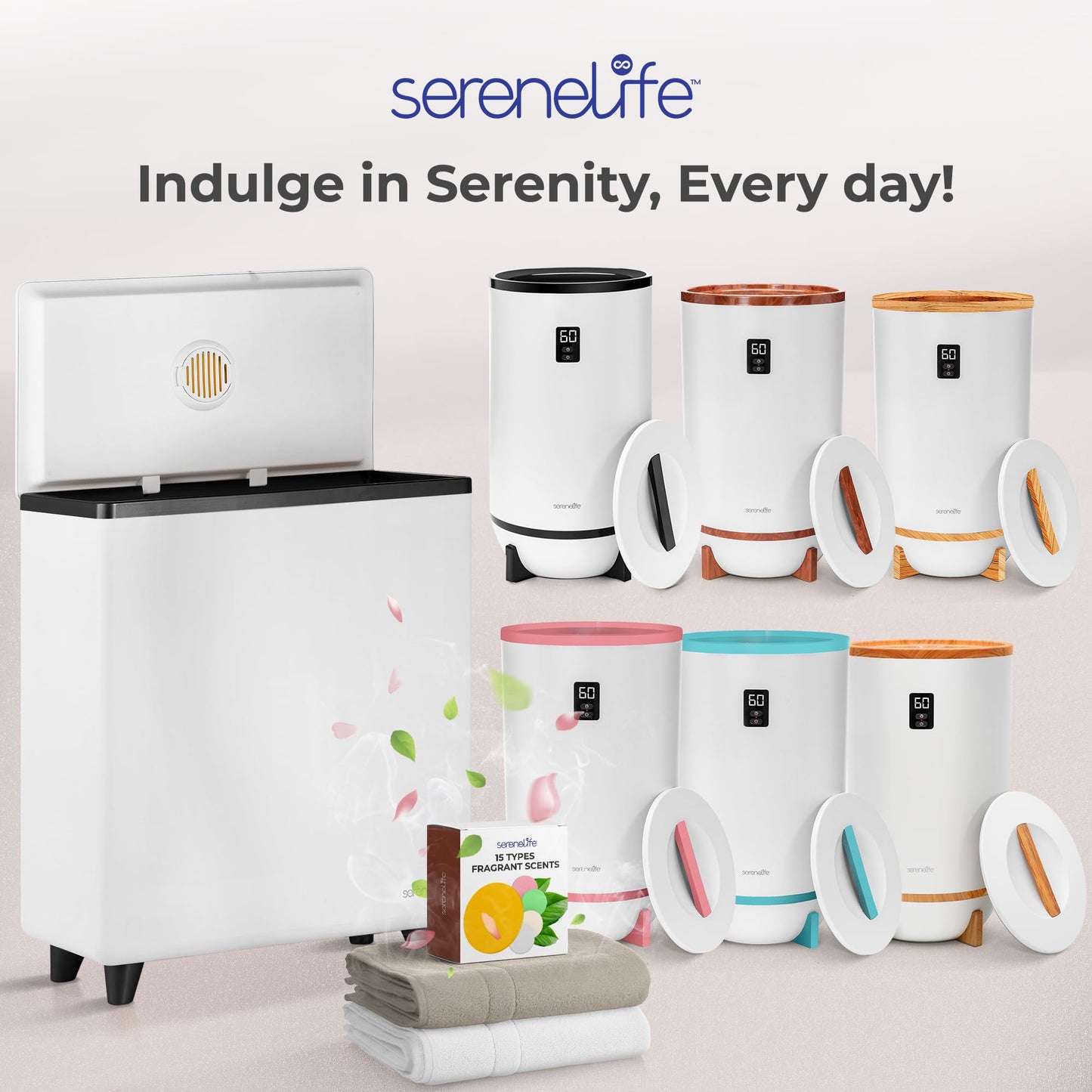 SereneLife Luxury Rectangle Towel Warmer - Spa & Bathroom Heater with Custom Fragrance, Auto Shut-Off, Fits 2 large Towels, Blankets, Bathrobes, PJ's - Perfect Gift for Him & Her (Black)
