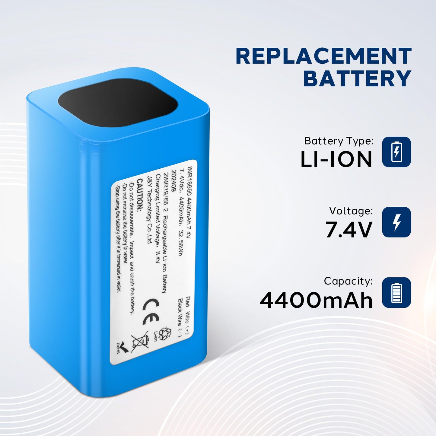 Pure Clean Replacement Battery for Smart Robot Vacuum Cleaner, Works with PUCRVACX200BK and PUCRVACX200WT