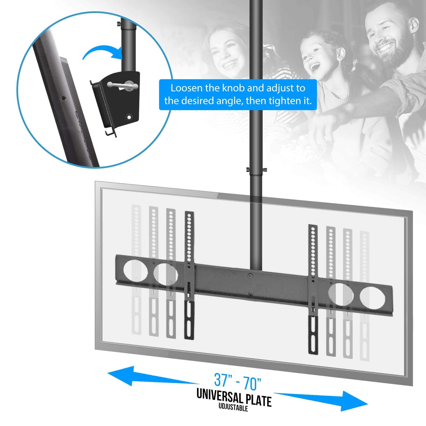 Pyle Adjustable Height TV Ceiling Mount-Tilting Vertical VESA Universal Monitor Mounting Bracket w/ Telescoping Arm, holds 37 to 70 Inch HDTV, LED, Flat Screen Television Up to 50KG or 110lbs PCTVM18