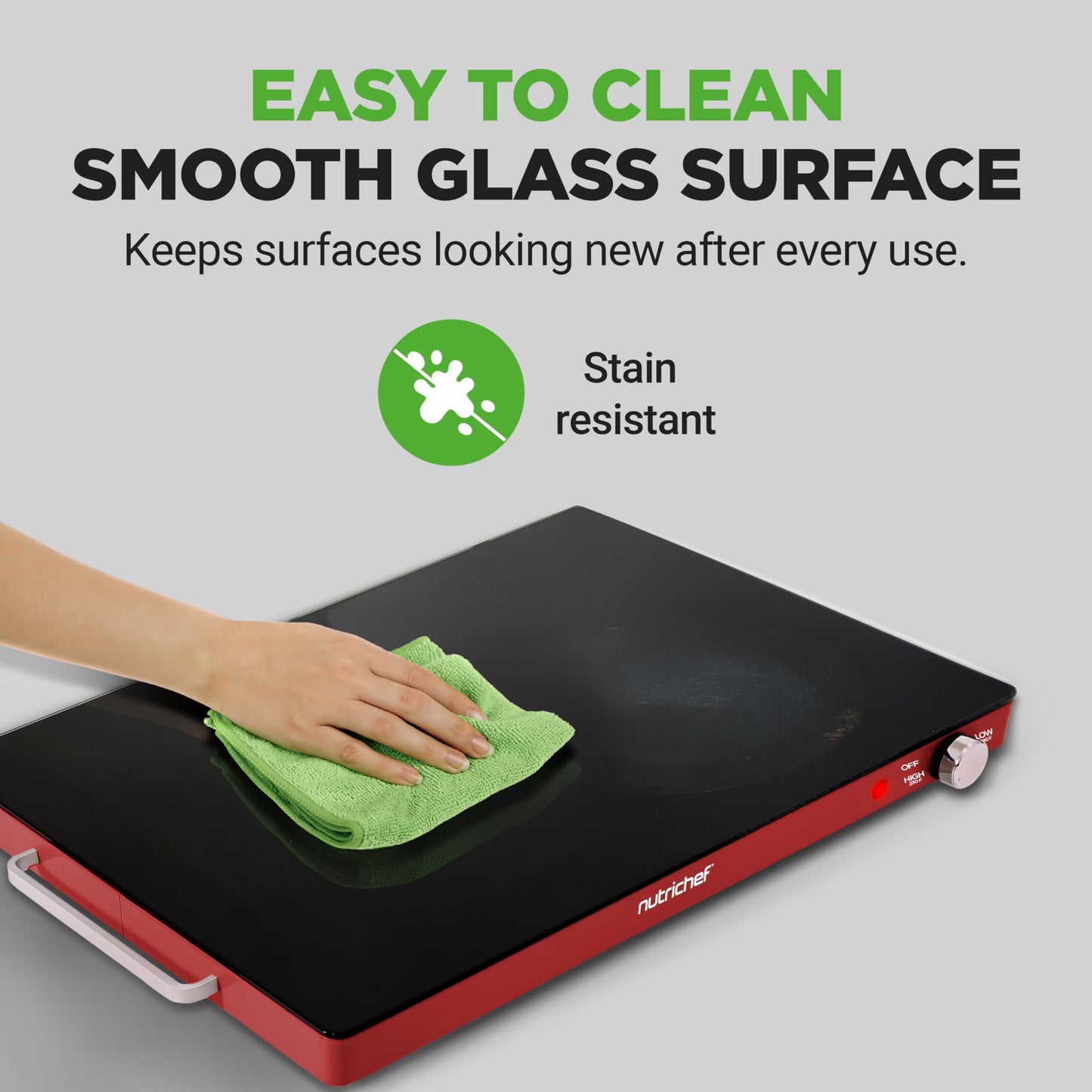 NutriChef Electric Warming Tray | Glass Surface Hot Serving Tray | Adjustable Temperature 140°F to 230°F | Energy Efficient & Space Saving | Perfect for Buffets,Parties & More | 21.2 x 16.5 IN | Red
