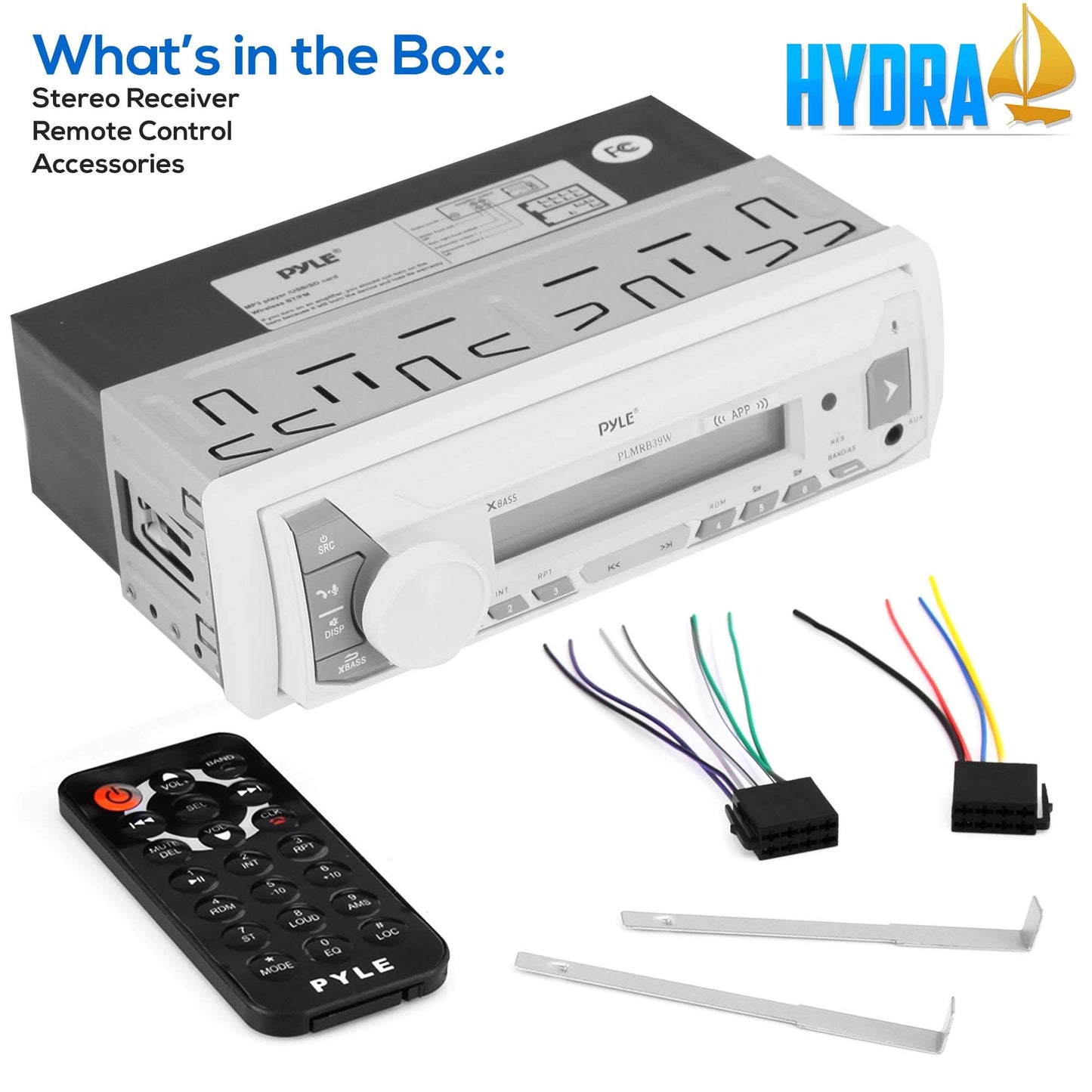 Pyle Marine Stereo Receiver Power Amplifier - AM/FM/MP3/USB/Aux/SD Card Reader Marine Stereo Receiver, Single Din, 30 Preset Memory Stations, LCD Display with Remote Control - PLMRB39W