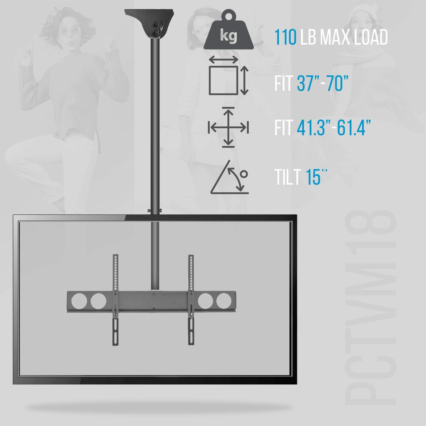Pyle Adjustable Height TV Ceiling Mount-Tilting Vertical VESA Universal Monitor Mounting Bracket w/ Telescoping Arm, holds 37 to 70 Inch HDTV, LED, Flat Screen Television Up to 50KG or 110lbs PCTVM18