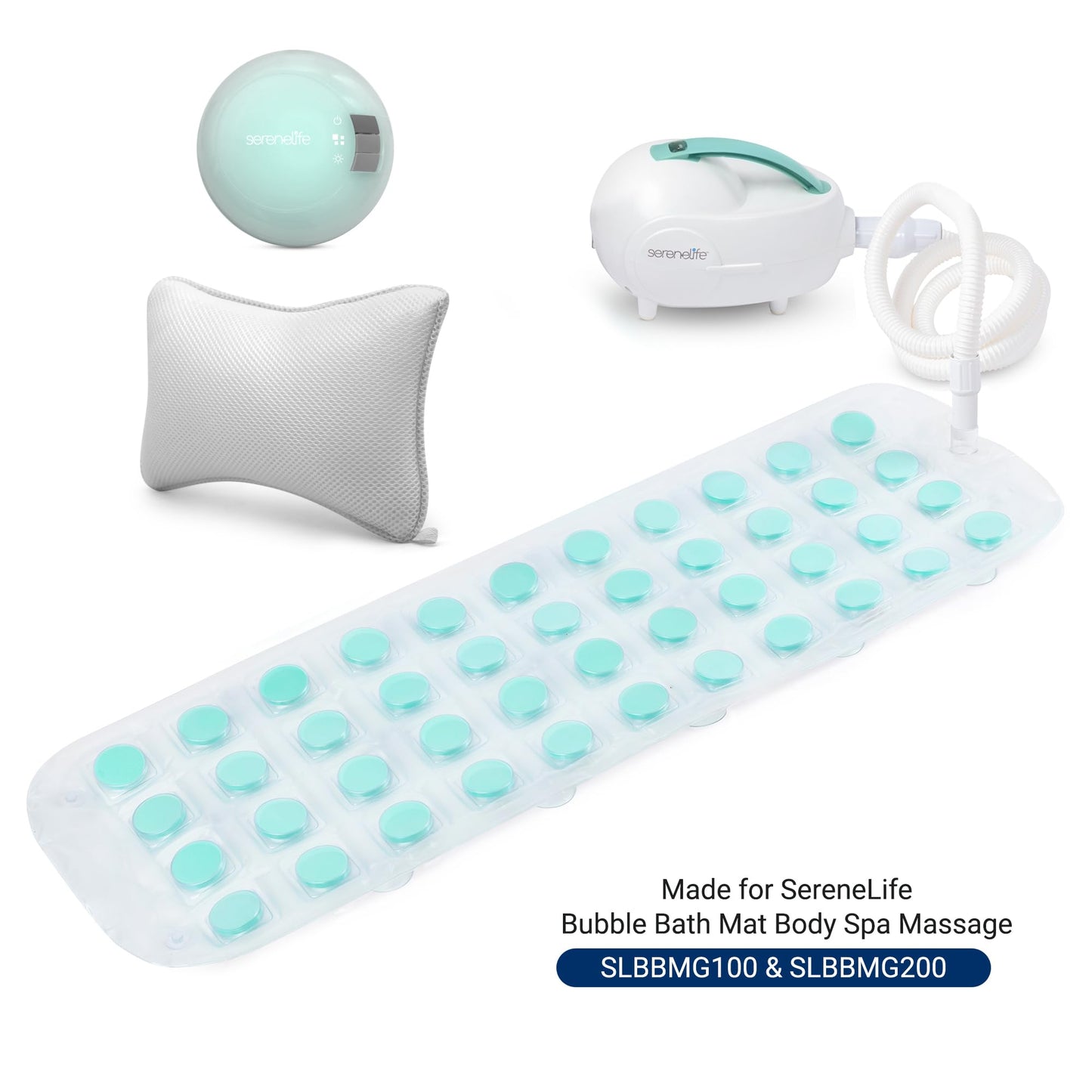SereneLife Bath Pillow - Comfortable Tub Pillow with 4D Mesh & Suction Cups | Quick-Drying, Breathable & Thick Cushioned, Fits Standard Tubs, Supports Neck & Spine, Works with SereneLife Massage Mats