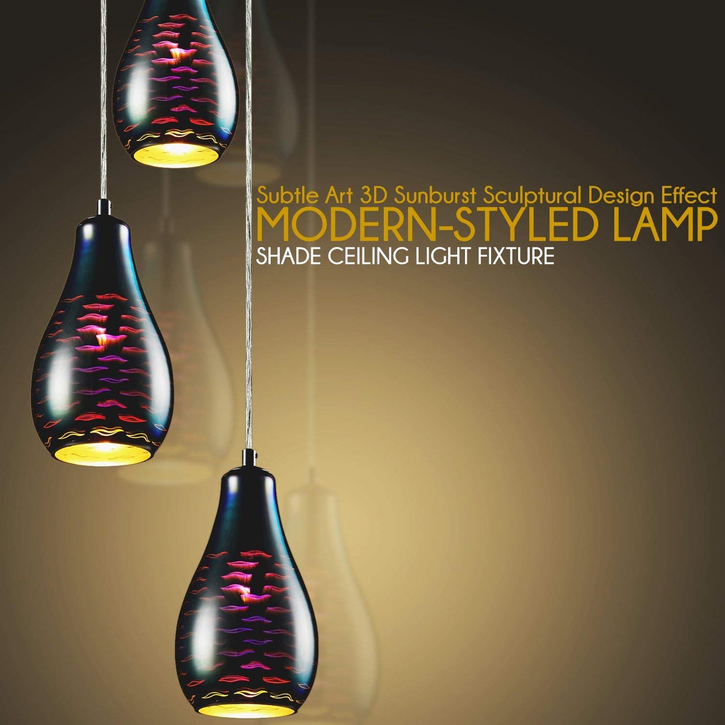 MAXvolador Home Pendant Hanging Lighting Fixture-Triple Lamp Ceiling Light with 3 5.1’’x8.7’’-Sphere Shaped Dome Globes, Sculpted Glass Accent-SLLMP37
