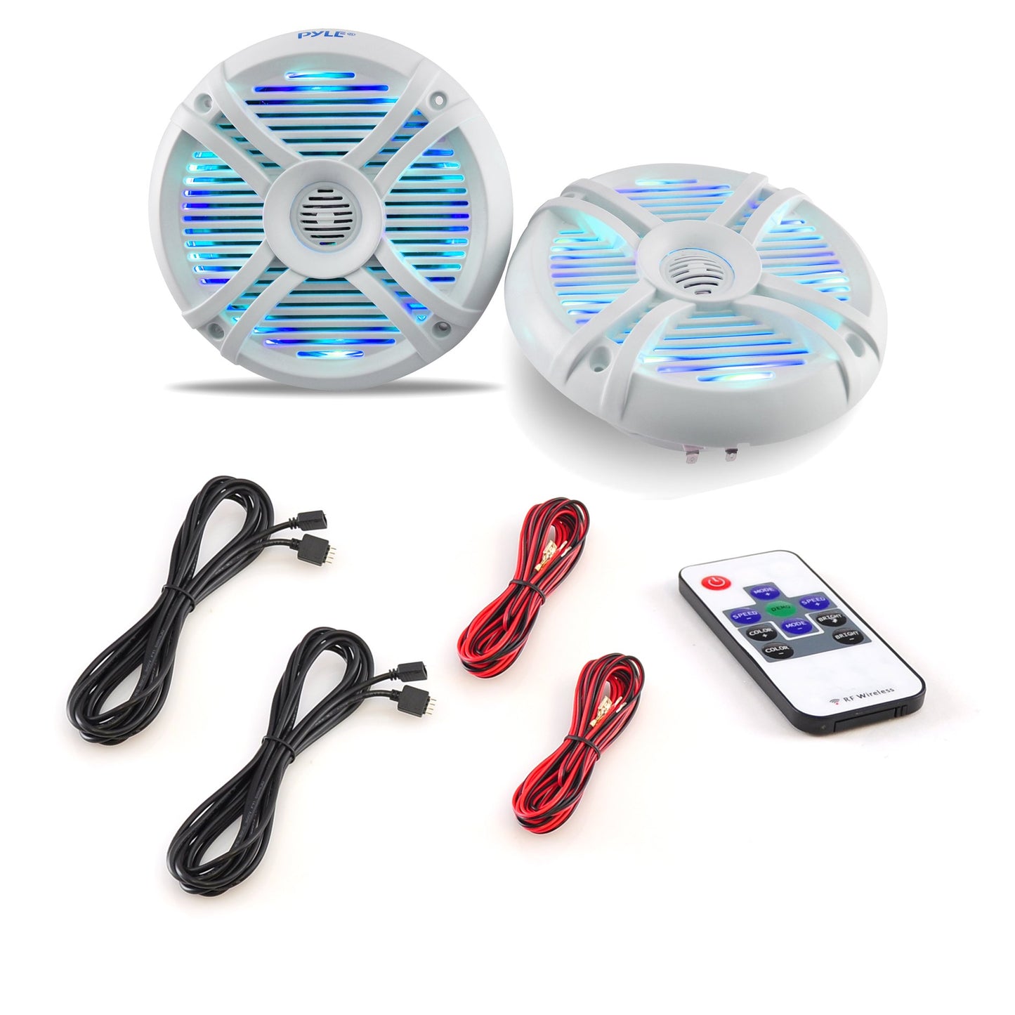 Pyle 6.5” Dual Waterproof Marine Speakers - 250W Outdoor Car/Boat Radio Stereo Speakers Waterproof/Weather Proof Marine Stereo Speakers System Pair- LED Light Mount Kit Speaker Wire Grill PLMRX68LEW
