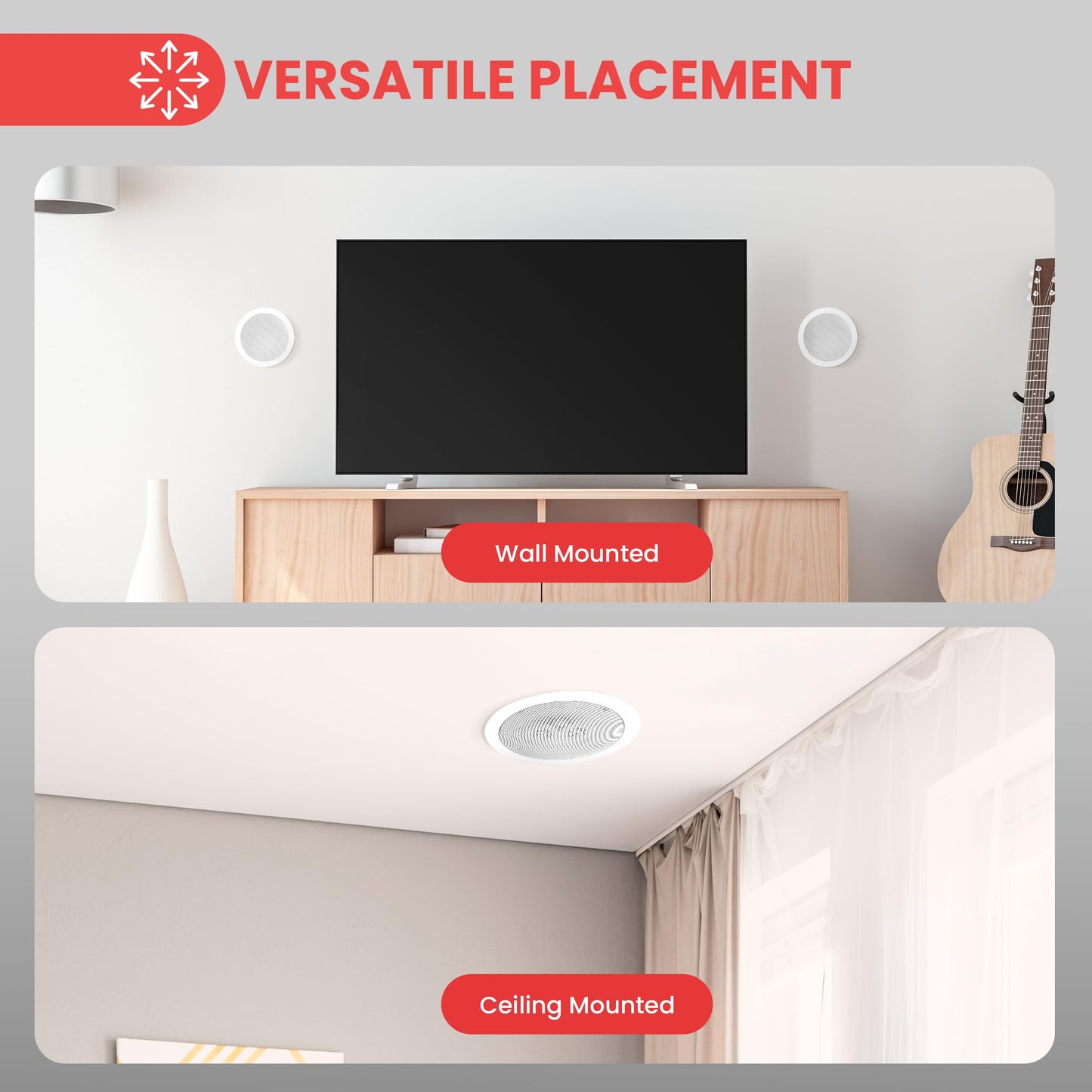 Pyle 5.25" Ceiling Wall Mount Speakers - 2-Way Weatherproof Full Range Woofer Speaker System Flush Design w/ 65Hz-22kHz Frequency Response 200 Watts Peak & Template for Easy Installation - PWRC52