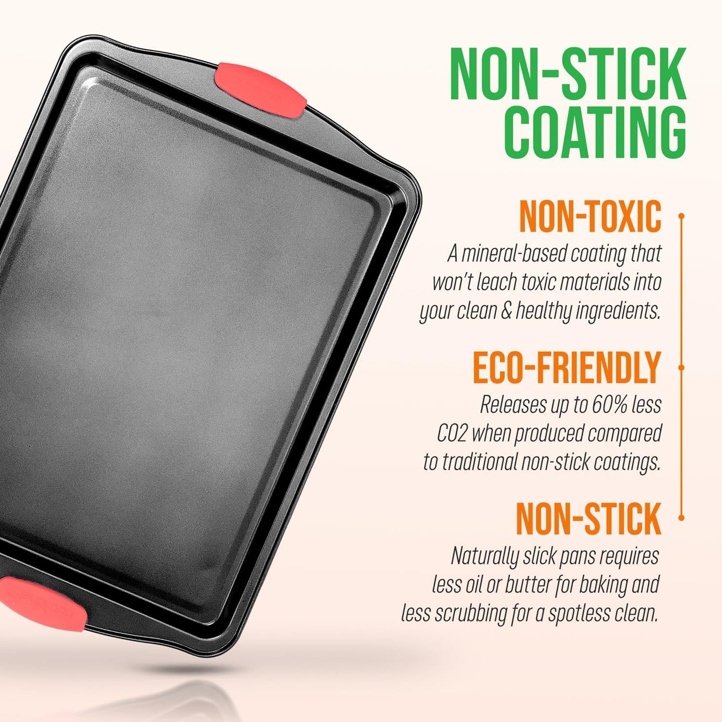 NutriChefKitchen 15” Non Stick Cookie Sheet, Medium Gray Commercial Grade Restaurant Quality Carbon Metal Bakeware with Red Silicone Handles, Compatible with Model NCSBS3S