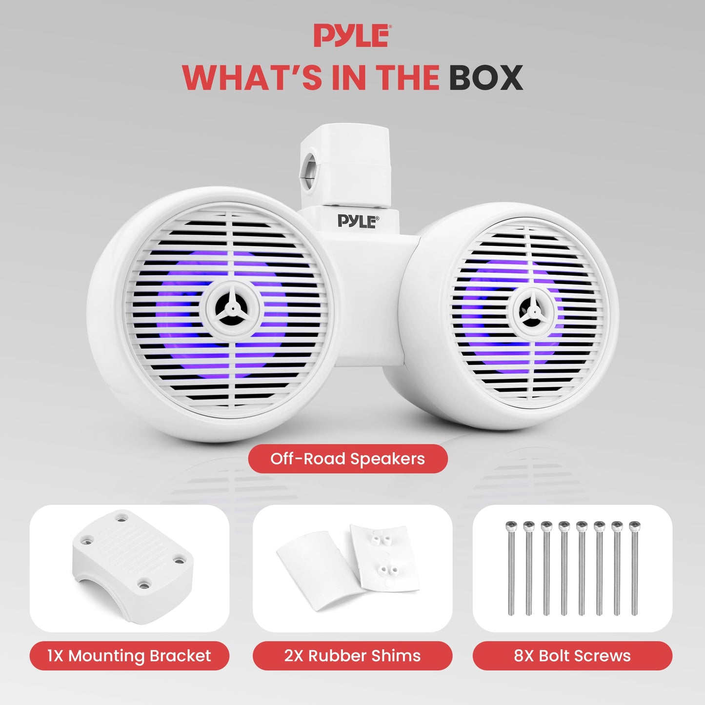 Pyle 6.5 Inch Marine Speakers with Bluetooth and Wireless Streaming, Boat Speaker with Built-in LED Lights, Waterproof, Heavy Duty ABS, 200W Max - Perfect for Music Lovers