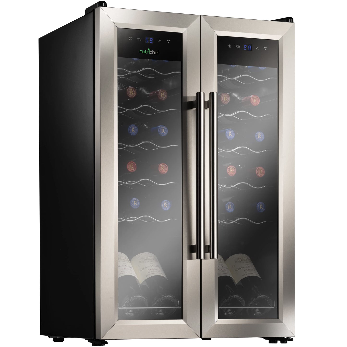 24 Bottle Wine Cooler Refrigerator - White Red Wine Fridge Chiller Countertop Wine Cooler - Freestanding Compact Mini Wine Fridge 24 Bottle w/Digital Control, Stainless Steel Door - NutriChef PKCWC24