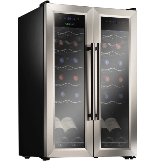 24 Bottle Wine Cooler Refrigerator - White Red Wine Fridge Chiller Countertop Wine Cooler - Freestanding Compact Mini Wine Fridge 24 Bottle w/Digital Control, Stainless Steel Door - NutriChef PKCWC24