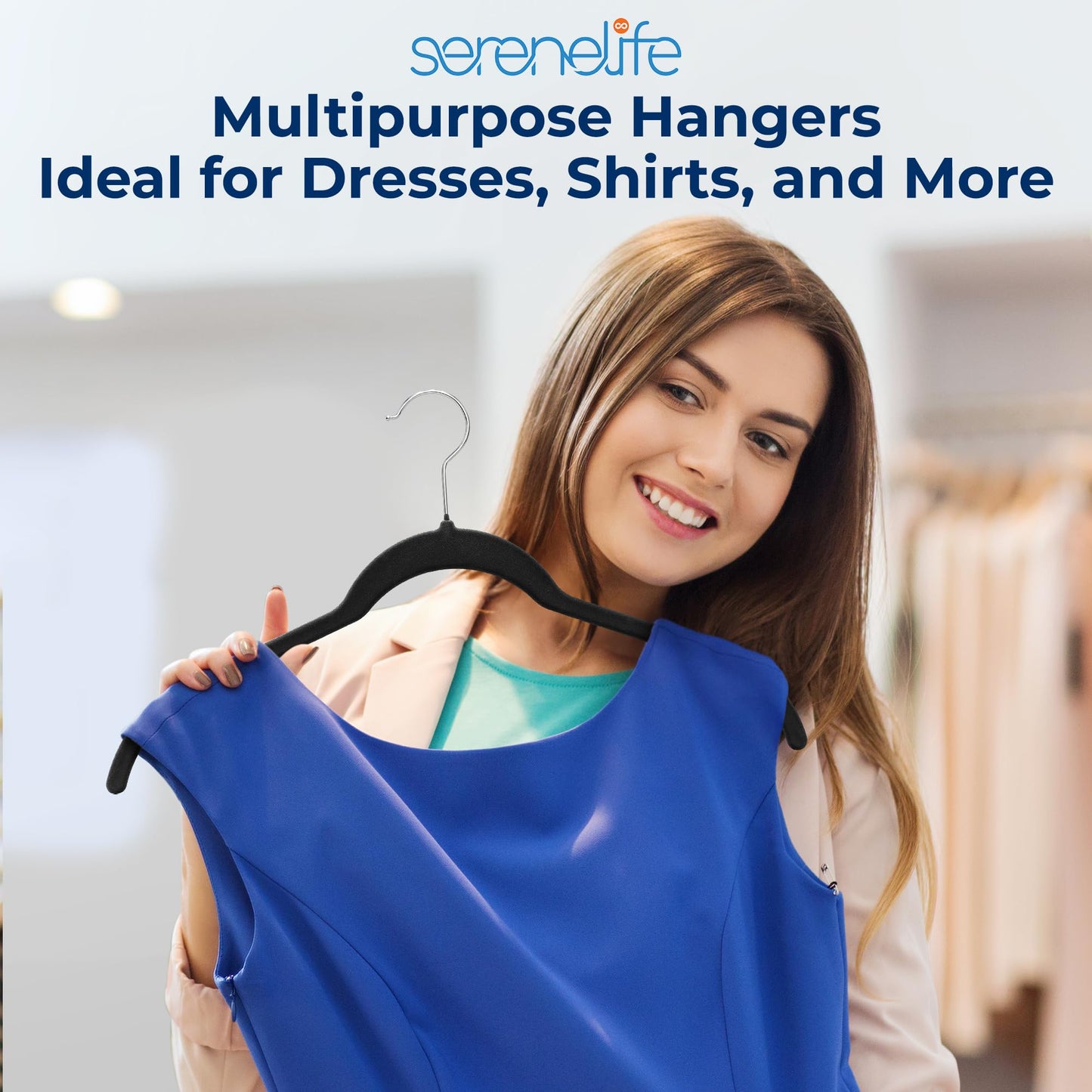 SereneLife 30 Pack Shirt Hangers, Heavy Duty Non-Slip Velvet Hangers with 360° Swivel Hooks, Slim Space-Saving Design for Tops, Jackets, Blouses, & Strappy Dresses (Black)