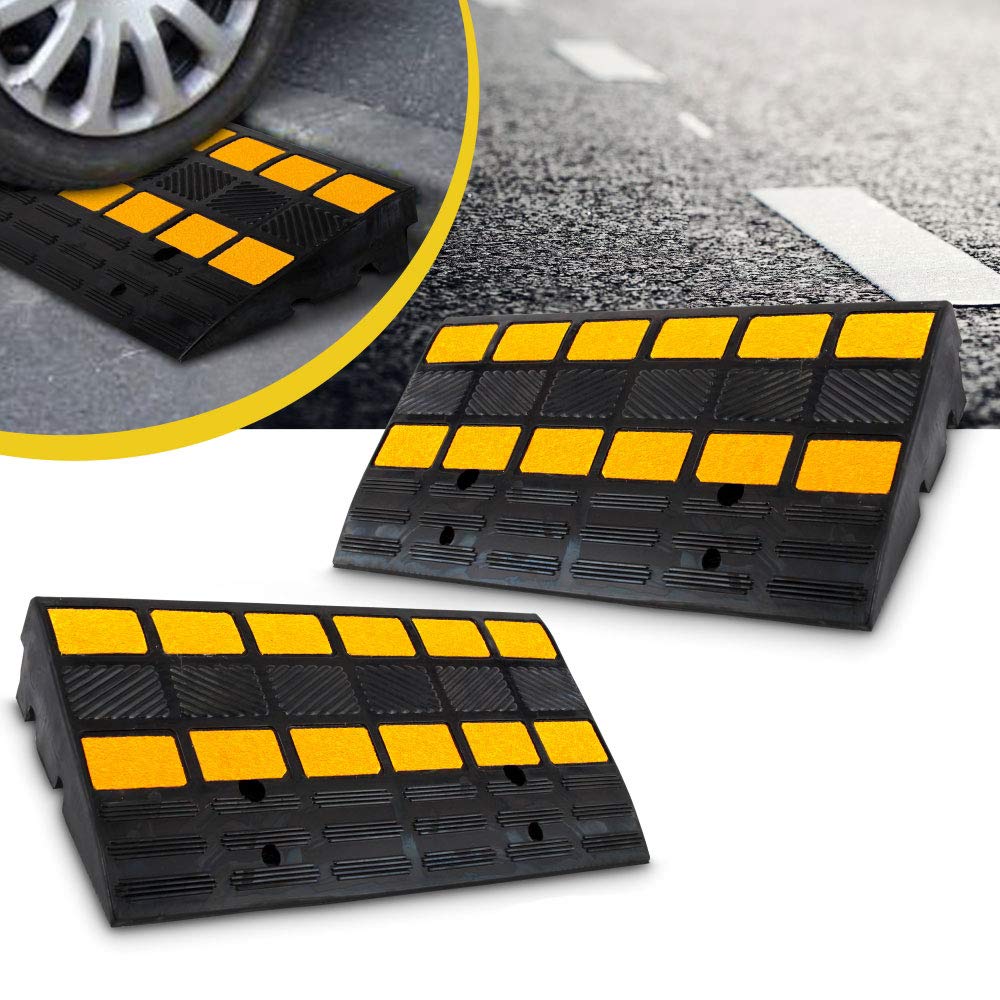 Pyle Car Vehicle Curbside Driveway Ramp - 2PC Heavy Duty Rubber Threshold Bridge Track Curb Ramp, For Loading Dock, Garage, Sidewalk, Truck, Scooter, Bike, Motorcycle, Wheelchair Mobility