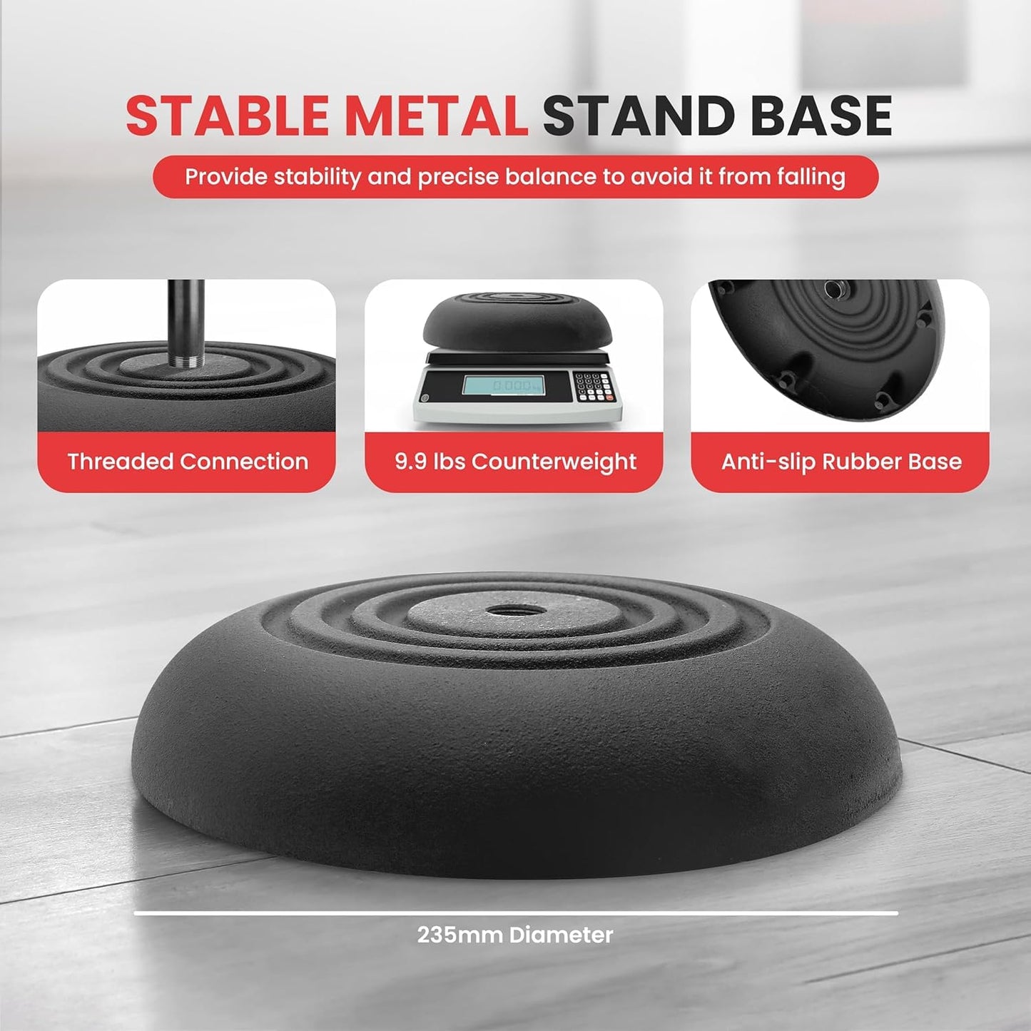 Pyle Adjustable Microphone Stand - Universal Mic Stand with Compact Heavy Base, Floor Standing Design, Height Adjustable, Pivot Angle Clip for Singing & Recording (2.8’ - 5’ ft., 9.8” Base Diameter)