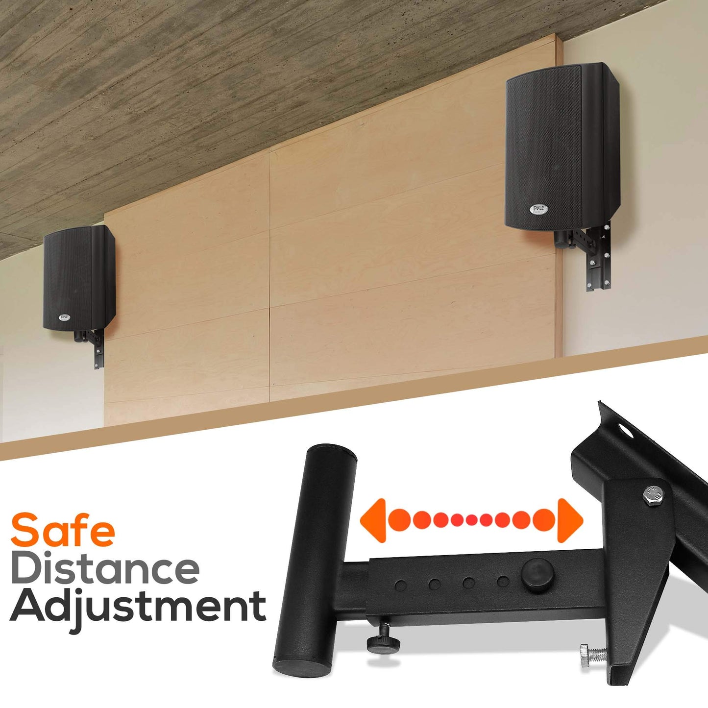 Pyle 90°-30° Angle, Tilt, Rotation Solid-Steel Pin Serves as Safety-Stop Mount Speaker Bracket Stands-Dual Universal Adjustable w/ 12.5'' Distance from Wall (PSTNDW15)