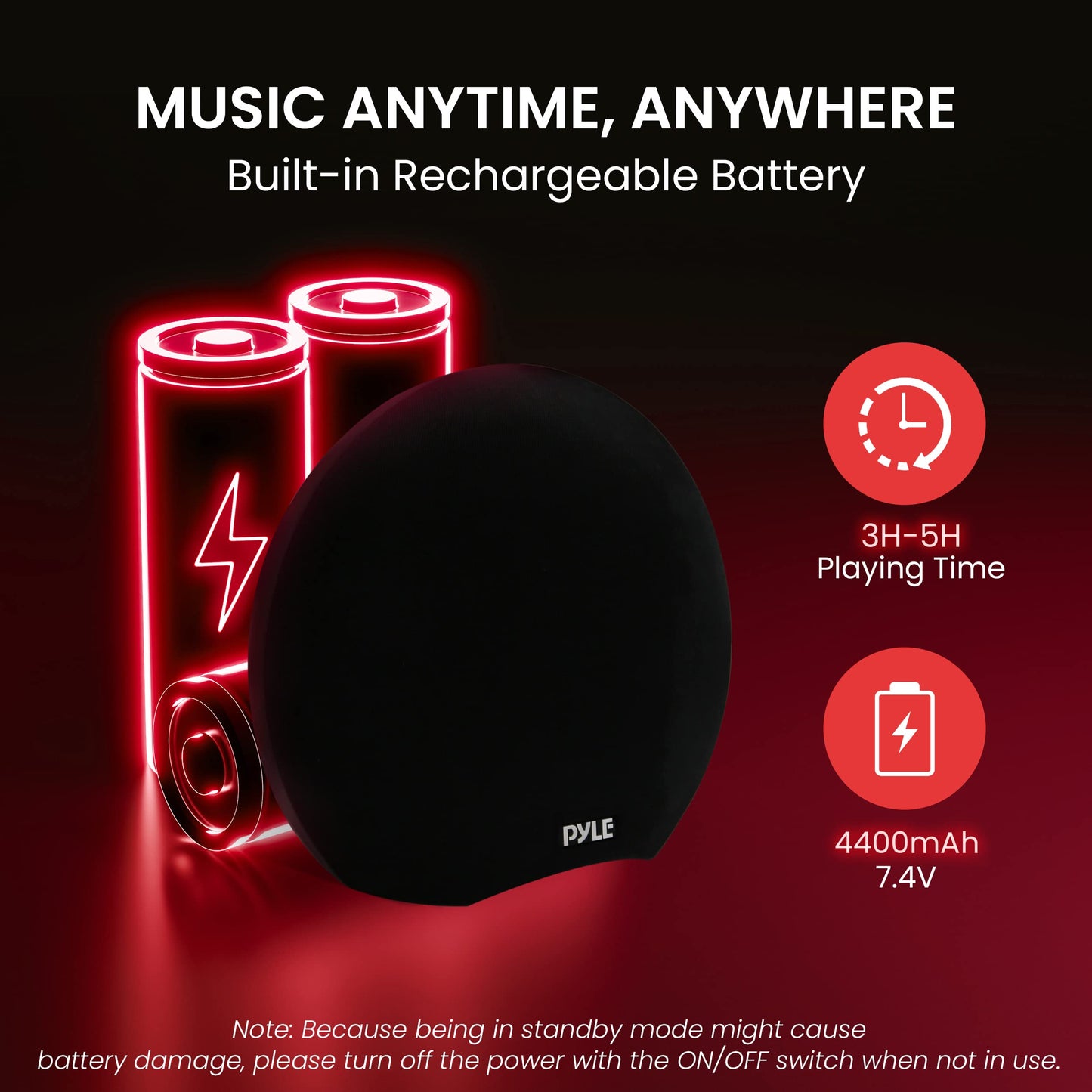 Pyle Portable Waterproof Bluetooth Speaker - 280 Watt Max Output Power, Wireless Music Streaming, Rechargeable Battery, MP3/WMA/FLAC Digital Audio File Support, & Remote Control Battery Operated