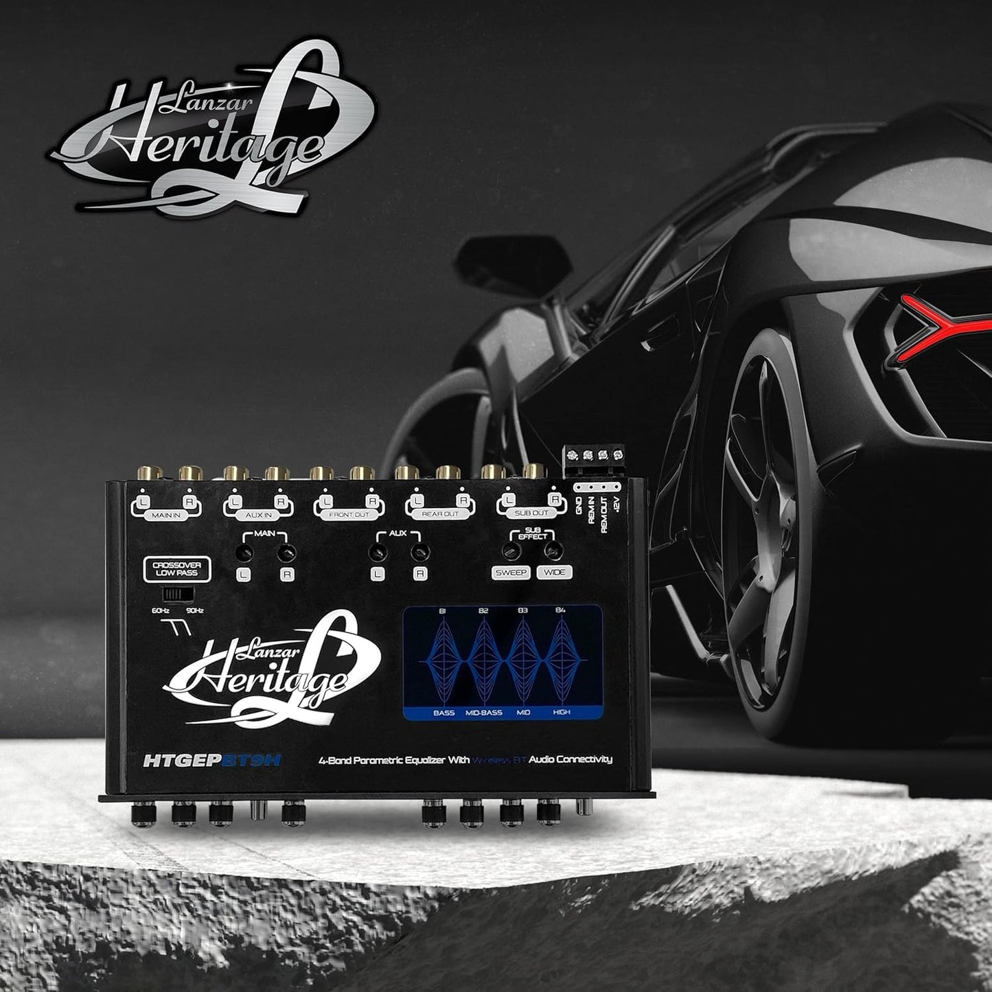 Lanzar 4 Band Parametric Equalizer - Bluetooth Wireless Audio Connectivity, Blue Light Illumination, Works with All of Today’s Latest Devices, 3.5mm AUX Input Jack, Input Gain Adjustments