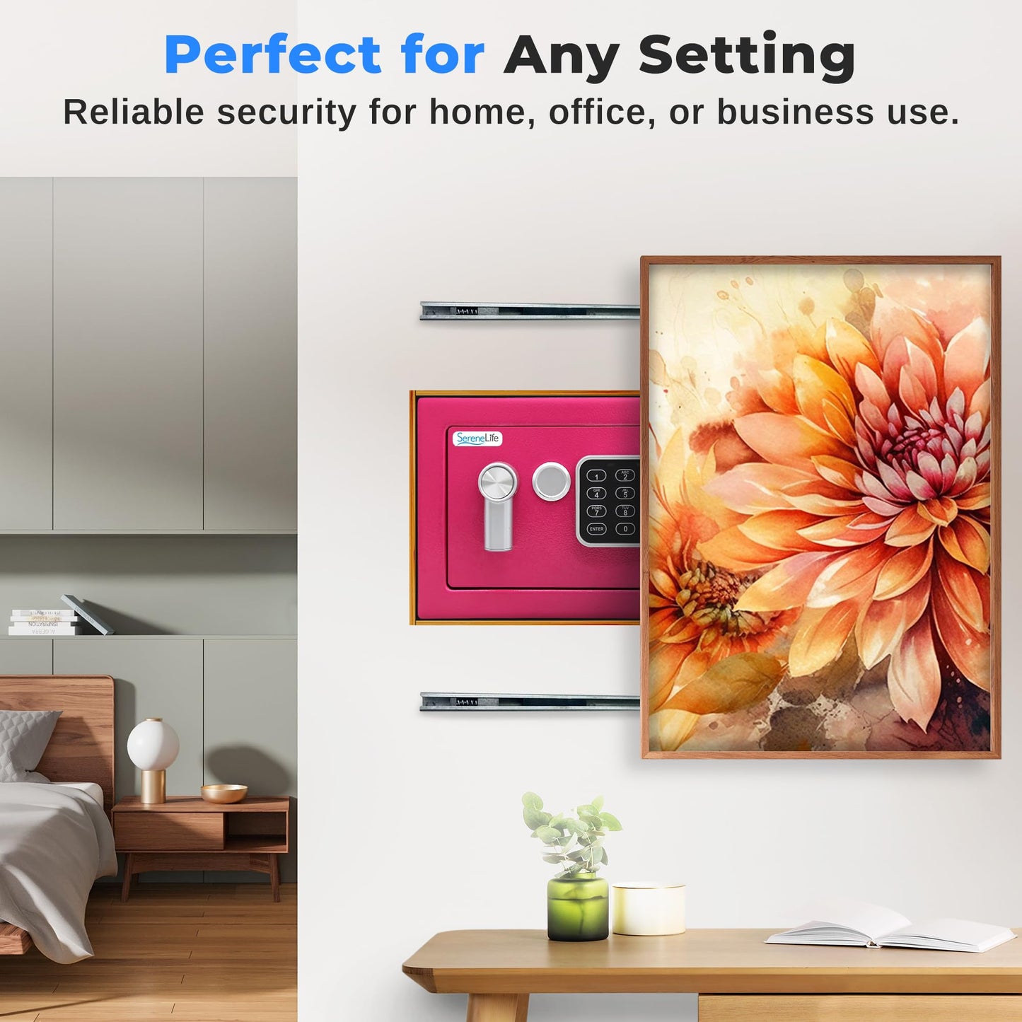 SereneLife Heavy Duty Electronic Safe Box | 9.1 x 6.7' Digital Lockbox with Code 2 Keys | Small Safe for Home/Office, Secure Cash, Jewelry, Firearms | Wall/Floor Mountable