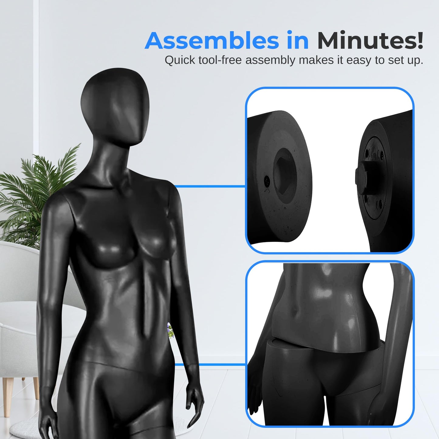 SereneLife Premium Female Mannequin – 68.9" Life-Size Dress Form with Realistic Face, Rotating Head, Flexible Limbs, Detachable Body & Sturdy Metal Base for Boutiques, Exhibits & Fashion Display