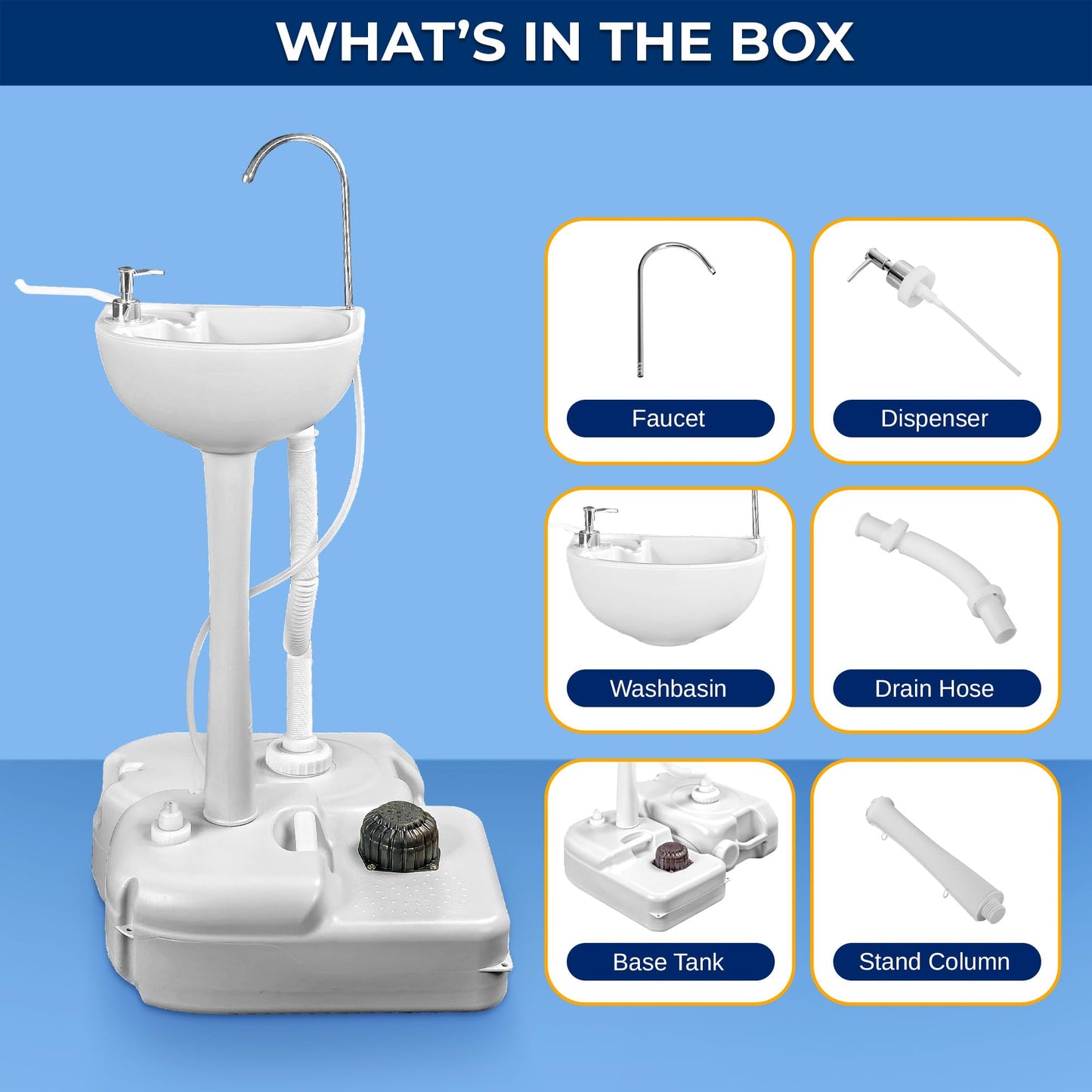 SereneLife Portable Camping Sink with 5 Gallon Water Tank, 6.4 Gallon Waste Tank, Hands-Free Foot Pump, Soap Dispenser & Towel Holder – Perfect for Camping, Worksites, Outdoors