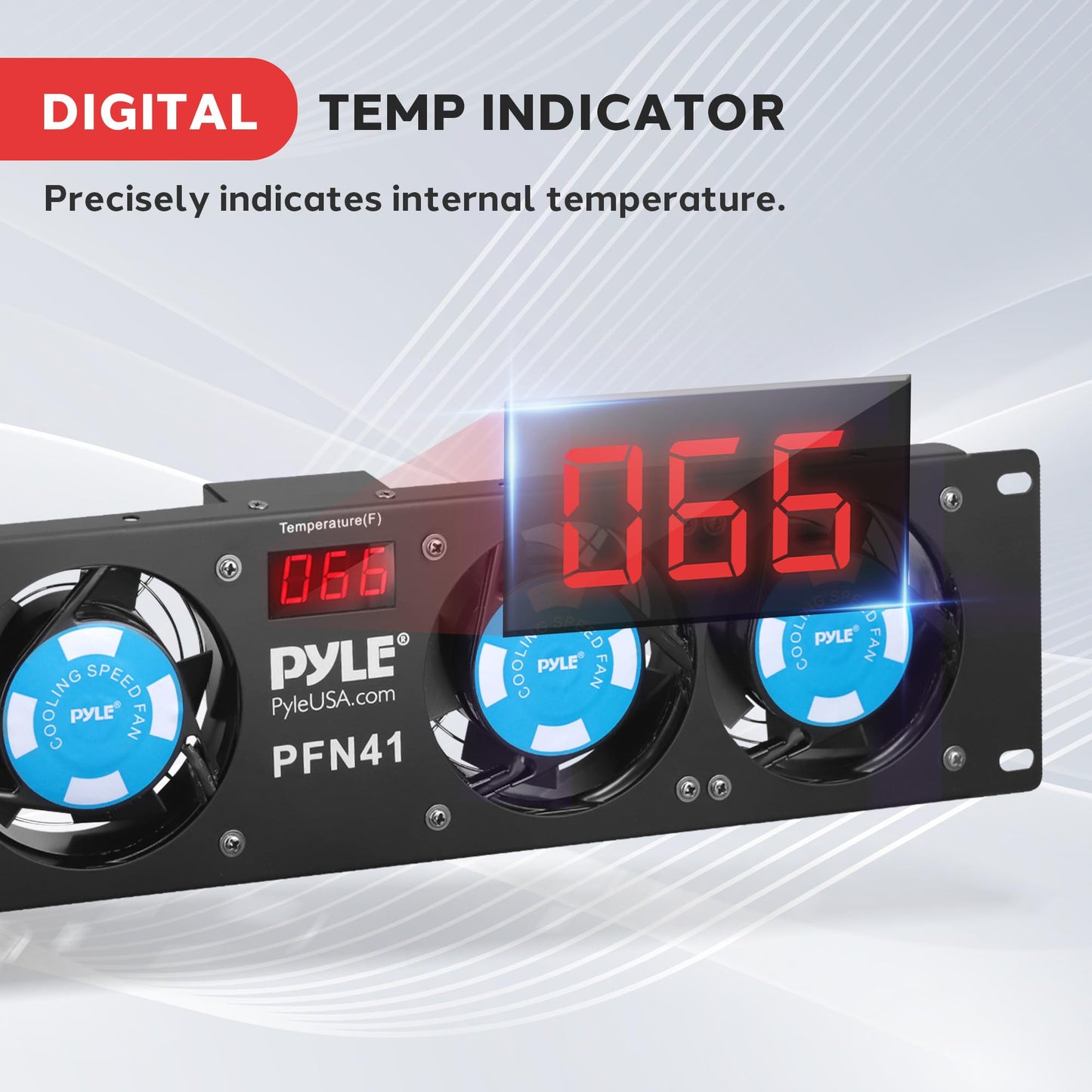 Pyle 19” Rack-Mount Equipment Cooling Fans - 110V/60Hz Power, 4 Cooler Master 80mm Case Fans, Smart Cooling System, Digital LCD Temperature Display & Installation Hardware Screw Included -PFN41