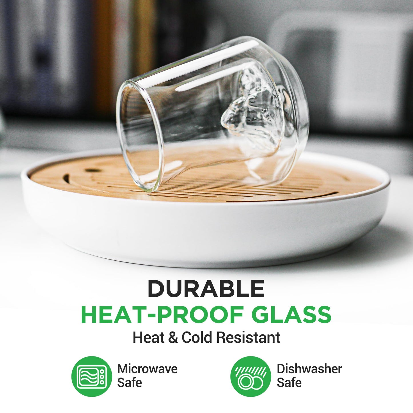 NutriChef Double Wall Insulated Glasses - 2pcs 8 oz High Borosilicate Glass Sweat Free Mugs Clear Drinkware for Hot/Cold Drinks, Coffee, Espresso, Cappuccino, Latte, Tea, Microwavable, Dishwasher Safe