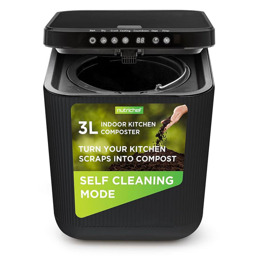 Nutrichef 3L Electric Kitchen Composter - Compost’s Organic Material & Food Scraps | Countertop Automatic Compost Bin | Dry, Crush, & Cooling Functions | Perfect for Kitchens & Apartments | Grey