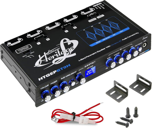 Lanzar 4 Band Parametric Equalizer - Bluetooth Wireless Audio Connectivity, Blue Light Illumination, Works with All of Today’s Latest Devices, 3.5mm AUX Input Jack, Input Gain Adjustments