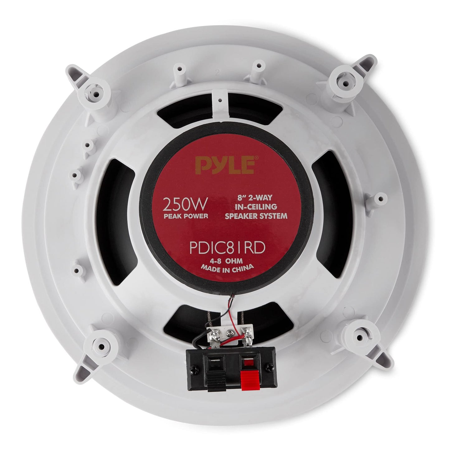 8'' 2-Way Midbass Woofer Speakers - Pair In-Wall/In-Ceiling Woofer Speaker System 1'' High-Temperature Voice Coil Flush Mount Design w/50Hz - 20kHz Frequency Response 250 Watts Peak - Pyle PDIC81RD