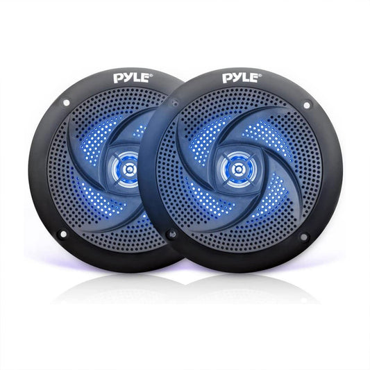 Pyle Waterproof Rated Marine Speakers - 4'' 2 Way Off-Road Vehicles & Weather Resistant Outdoor Audio Stereo Sound System w/ LED Lights, 100W Power, & Low Profile Slim Style, Pair, Black-PLMRS43BL