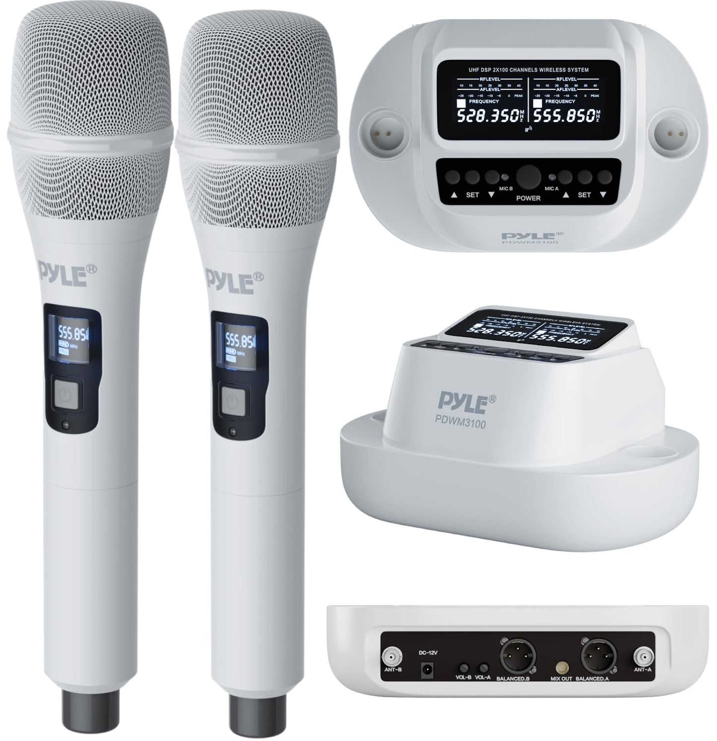 Pyle Wireless Microphones - UHF 2x100 Channel Receiver, Karaoke Microphone with DSP, High-Fidelity, Infrared Sync, Wireless Microphone System for Professional Singers, Stage & Artists