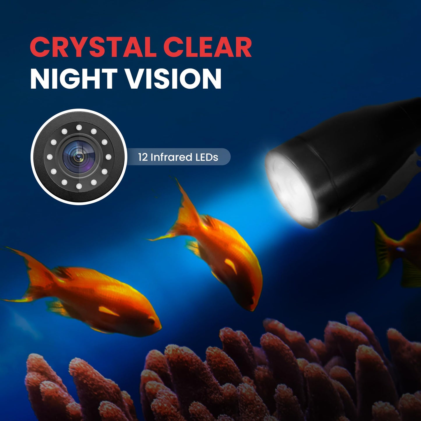 Pyle, Underwater Fishing Camera, LCD Monitor, Night Vision, 7-inch TFT, IP68 Water Resistant, Infrared LED, Removable Sun-Visor, 12V Li-ion Battery, 4500 mAh, Waterproof Suitcase, 50m Cable