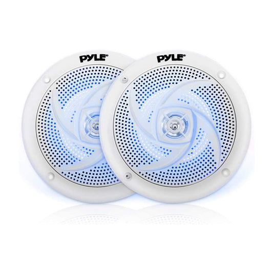 Pyle Marine Speakers - 6.5 Inch 2 Way Waterproof and Weather Resistant Outdoor Audio Stereo Sound System with LED Lights, 240 Watt Power and Low Profile Slim Style - 1 Pair - PLMRS63WL (White)