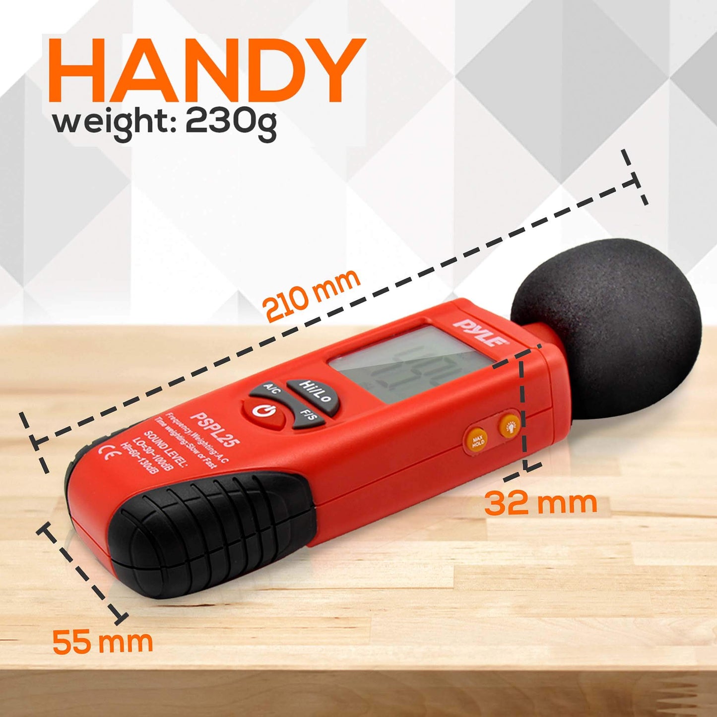 Pyle Digital Handheld Sound Level Meter - Meter Automatic with A and C Frequency Weighting for Musicians and Sound Audio Professionals, 9V Battery Type - Pyle SPL25, Red/Black (PSPL25)